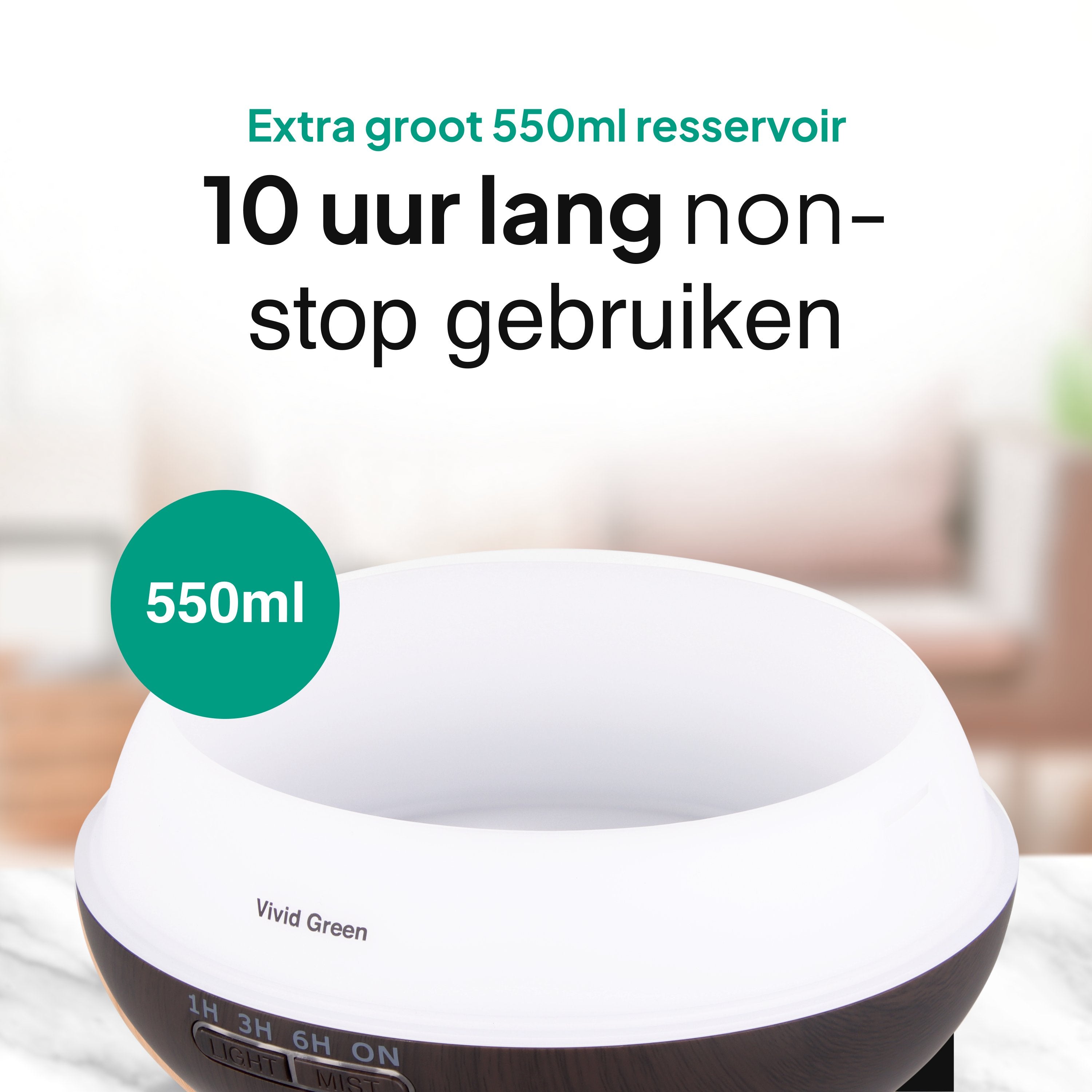 Aroma Diffuser 550ML - Luchtbevochtiger - Aromatherapie - Geurverspreider - Etherische olie - Verstuiver - Aromadiffusers - Donkerbruin - Vivid Green