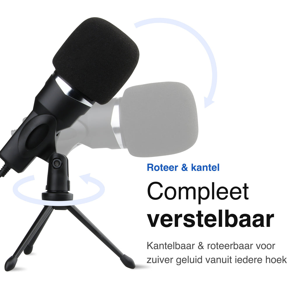 USB Microfoon met standaard - Gaming - Podcast - Voor Pc en console - Standaard - Incl. Plopkap - Zwart - Vivid Green