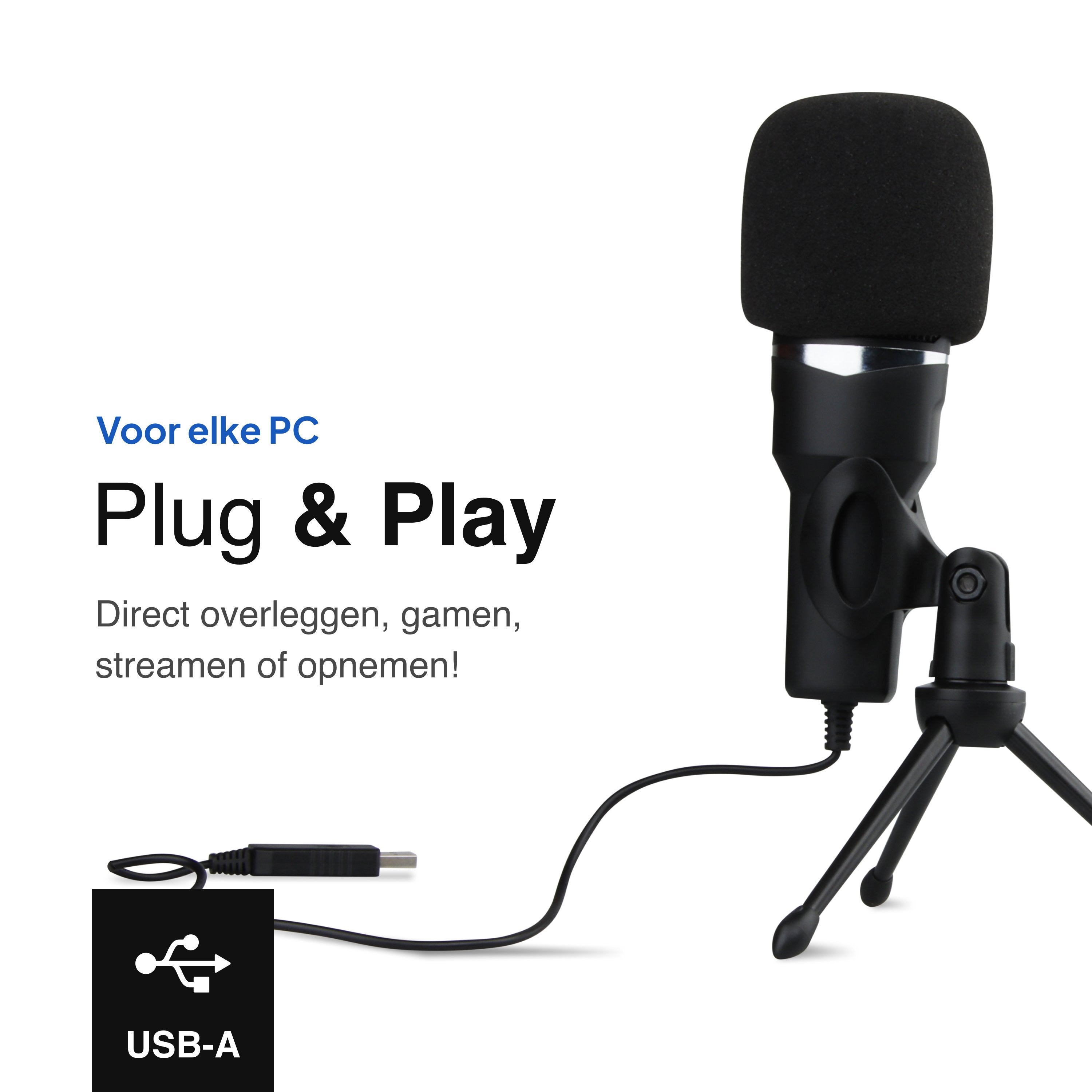 USB Microfoon met standaard - Gaming - Podcast - Voor Pc en console - Standaard - Incl. Plopkap - Zwart - Vivid Green