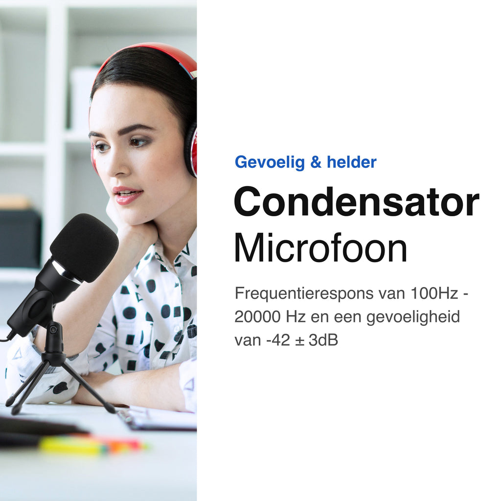 USB Microfoon met standaard - Gaming - Podcast - Voor Pc en console - Standaard - Incl. Plopkap - Zwart - Vivid Green