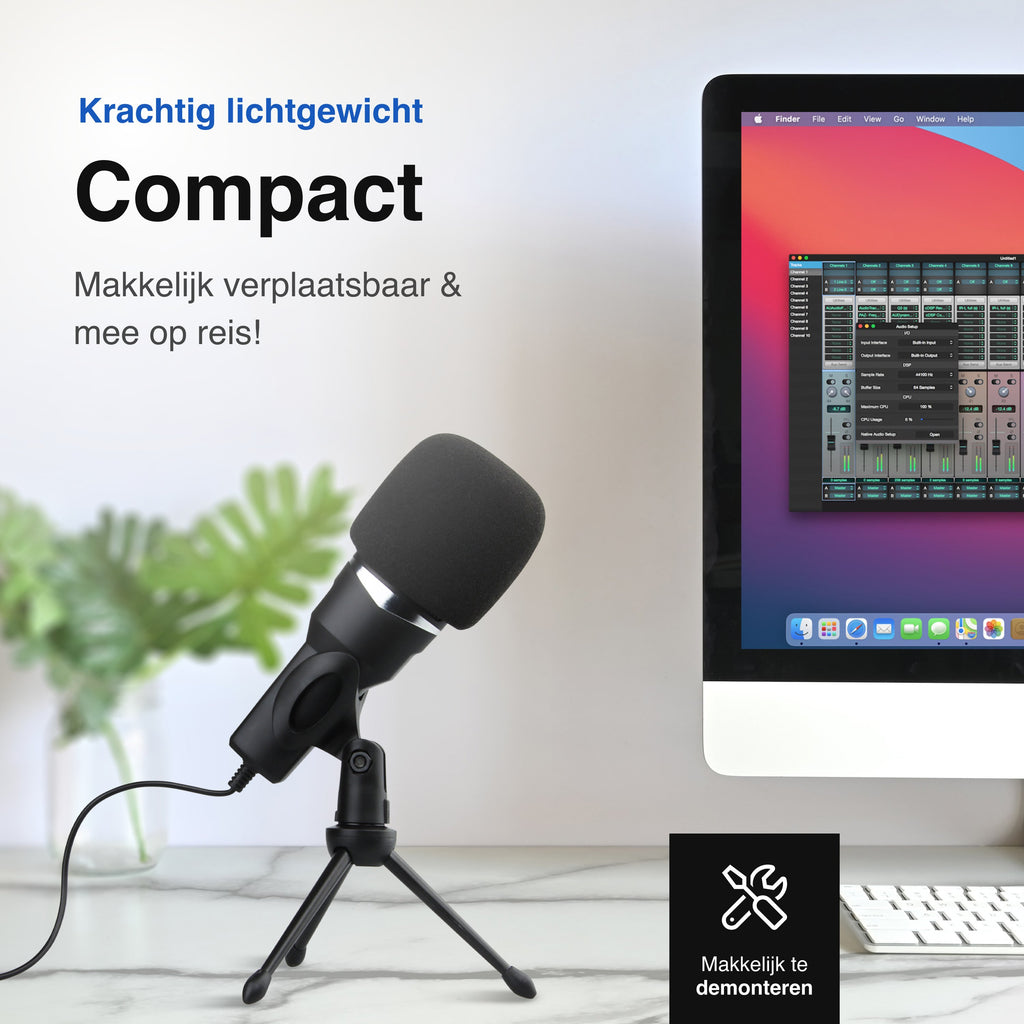 USB Microfoon met standaard - Gaming - Podcast - Voor Pc en console - Standaard - Incl. Plopkap - Zwart - Vivid Green
