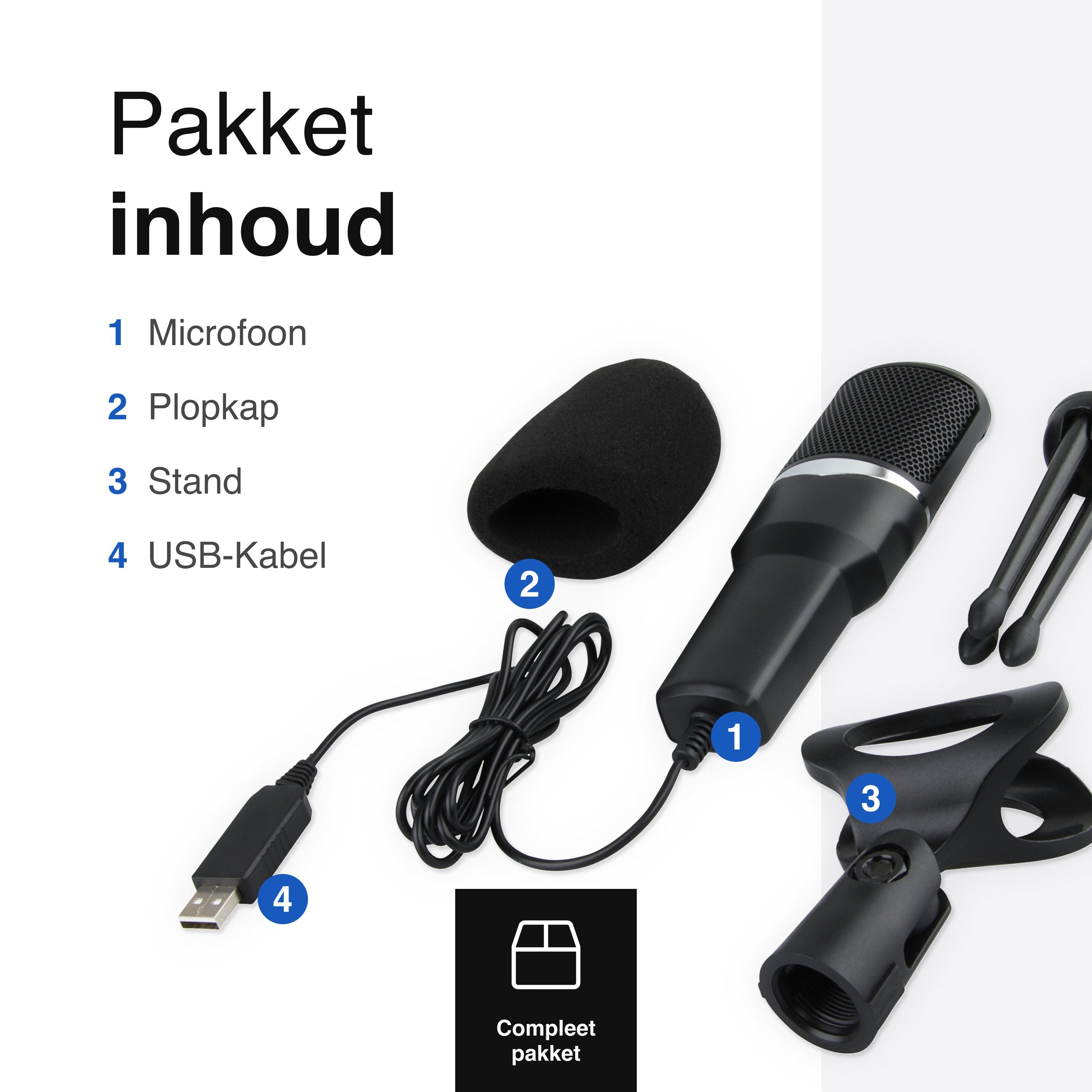 USB Microfoon met standaard - Gaming - Podcast - Voor Pc en console - Standaard - Incl. Plopkap - Zwart - Vivid Green