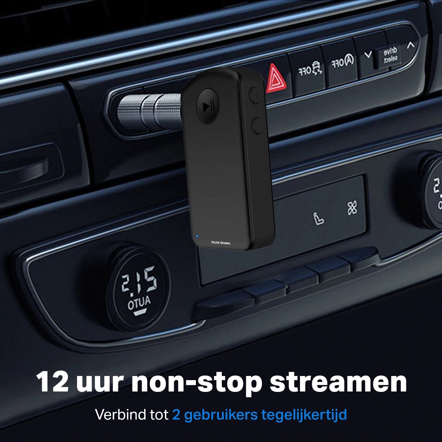 Vivid Green® Handsfree bellen Auto Bluetooth Audio Receiver – Adapter – Carkit – Aux – Ontvanger – Accesoires - Zwart/Zilver