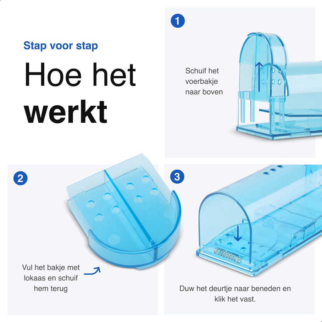 2-Pack Diervriendelijke muizenval voor binnen & buiten - Muizenvallen - Muizenverjager - Mouse trap - Blauw