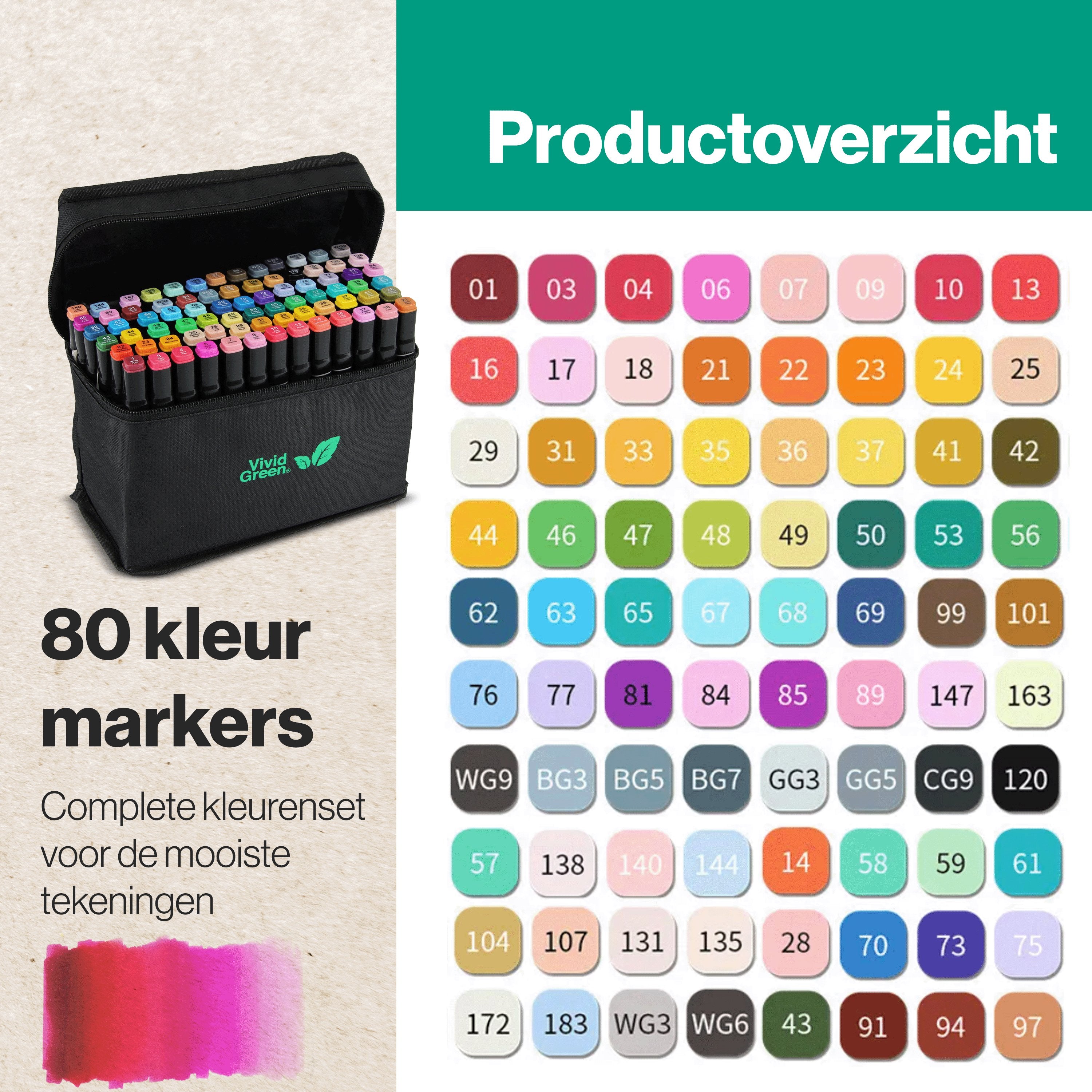 Twinmarkers 80 stuks voor volwassenen - Alcohol Markers - Stiften - Markeerstiften - Vivid Green