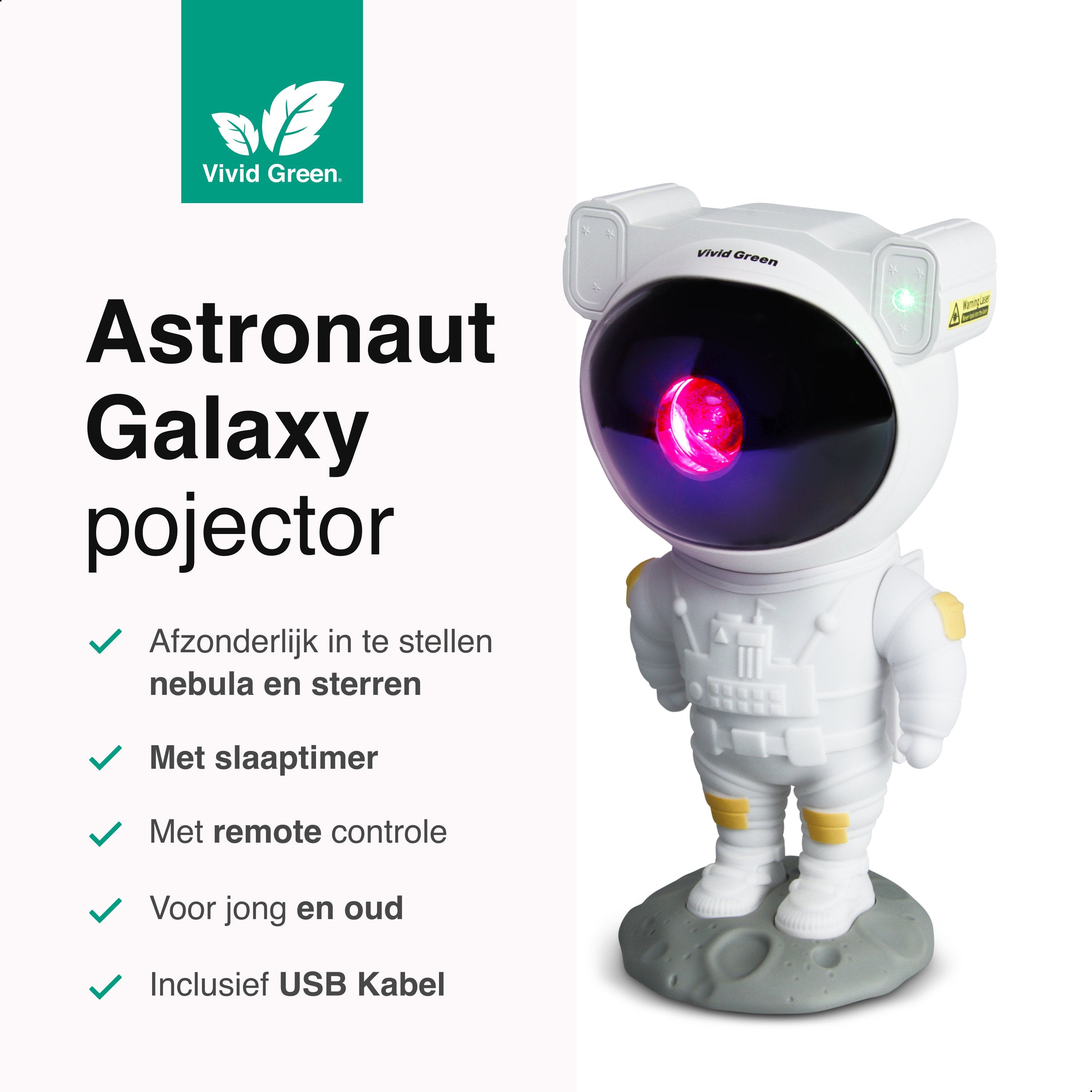 Vivid Green Astronaut sterren projector - Galaxy - Sterrenhemel projector