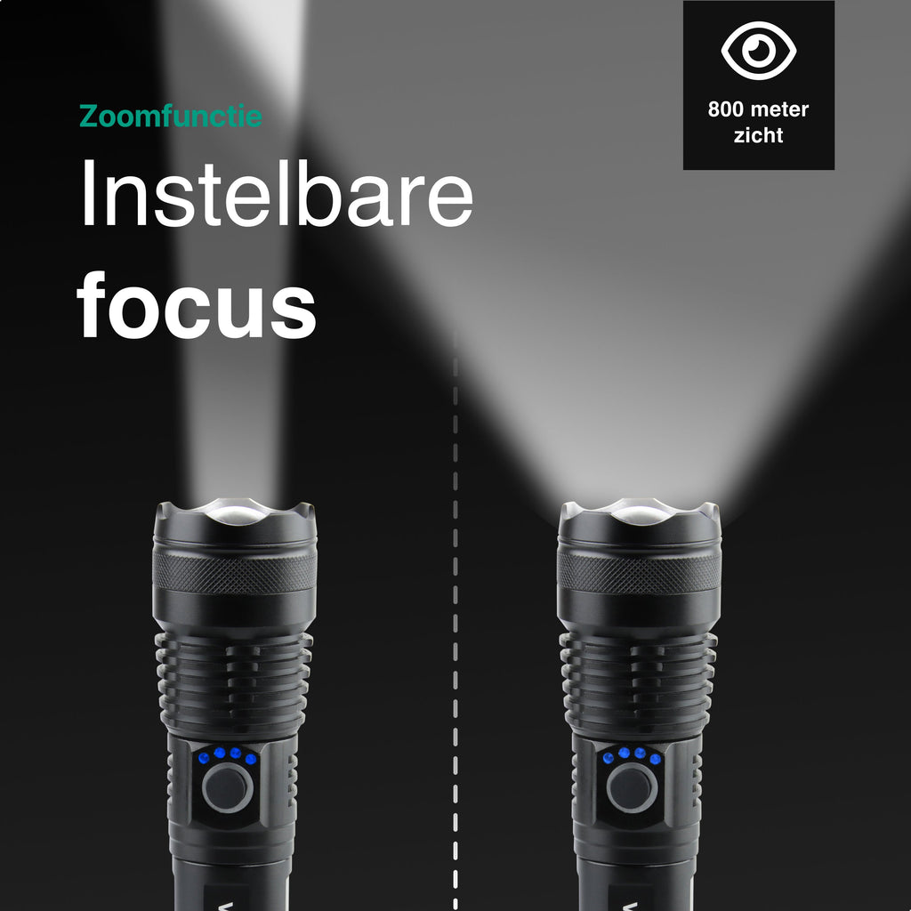 Zaklamp LED 5000mAh Oplaadbaar - Militaire - 2500 Lumen - Zwart - Vivid Green