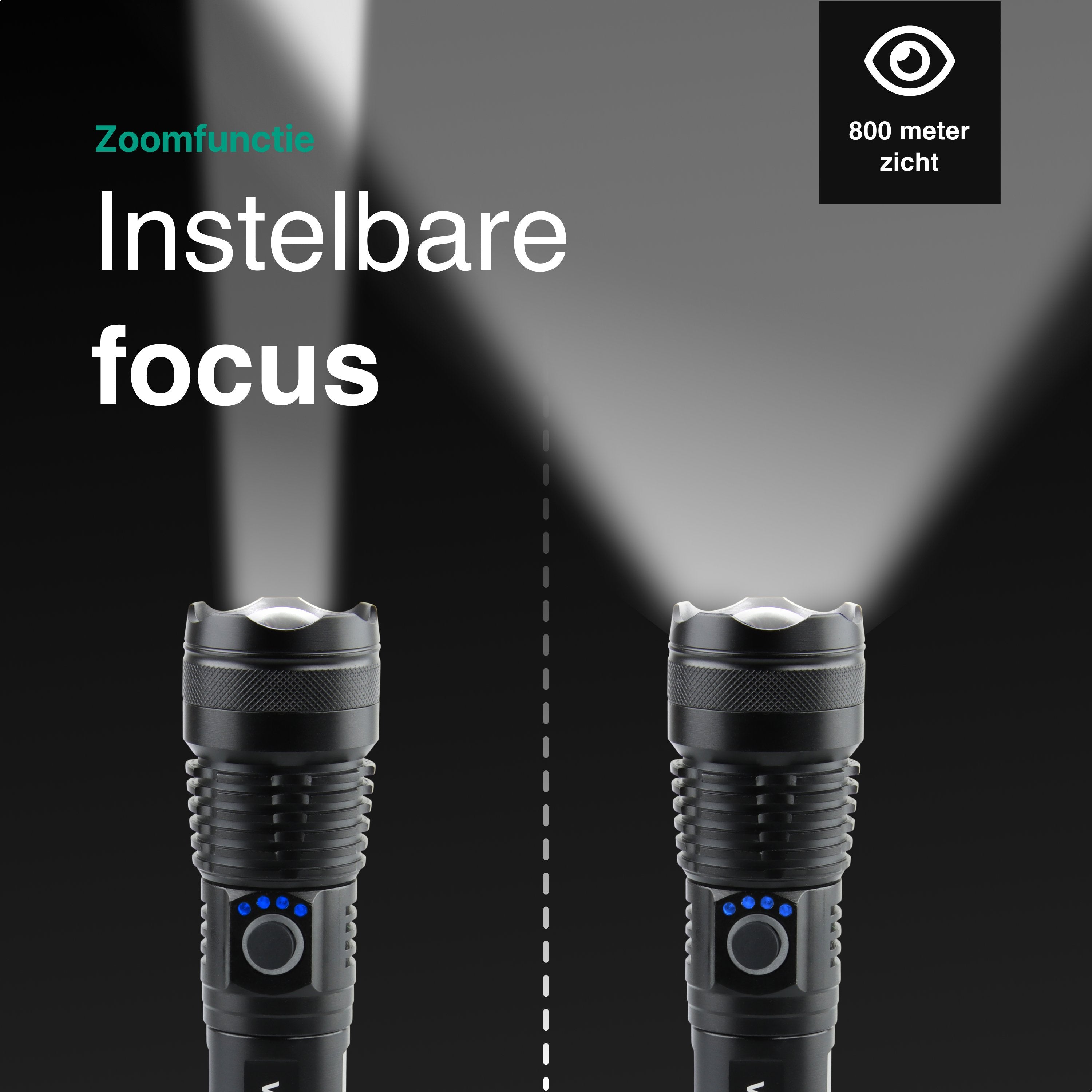 Zaklamp LED 5000mAh Oplaadbaar - Militaire - 2500 Lumen - Zwart - Vivid Green