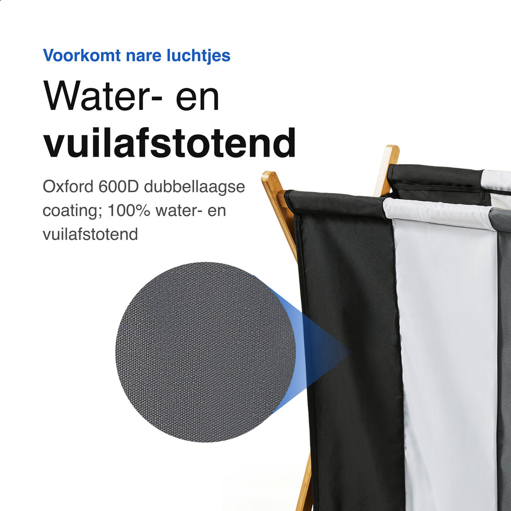 Vivid Green wasmand met 3 vakken - Wassorteerder - Opvouwbaar - Wasmanden - Bamboe - 105L
