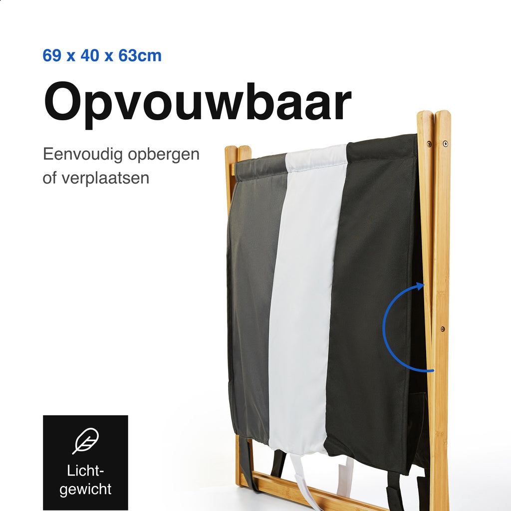 Vivid Green wasmand met 3 vakken - Wassorteerder - Opvouwbaar - Wasmanden - Bamboe - 105L