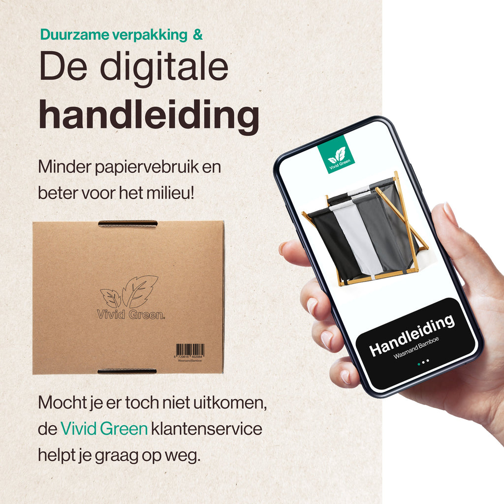 Vivid Green wasmand met 3 vakken - Wassorteerder - Opvouwbaar - Wasmanden - Bamboe - 105L