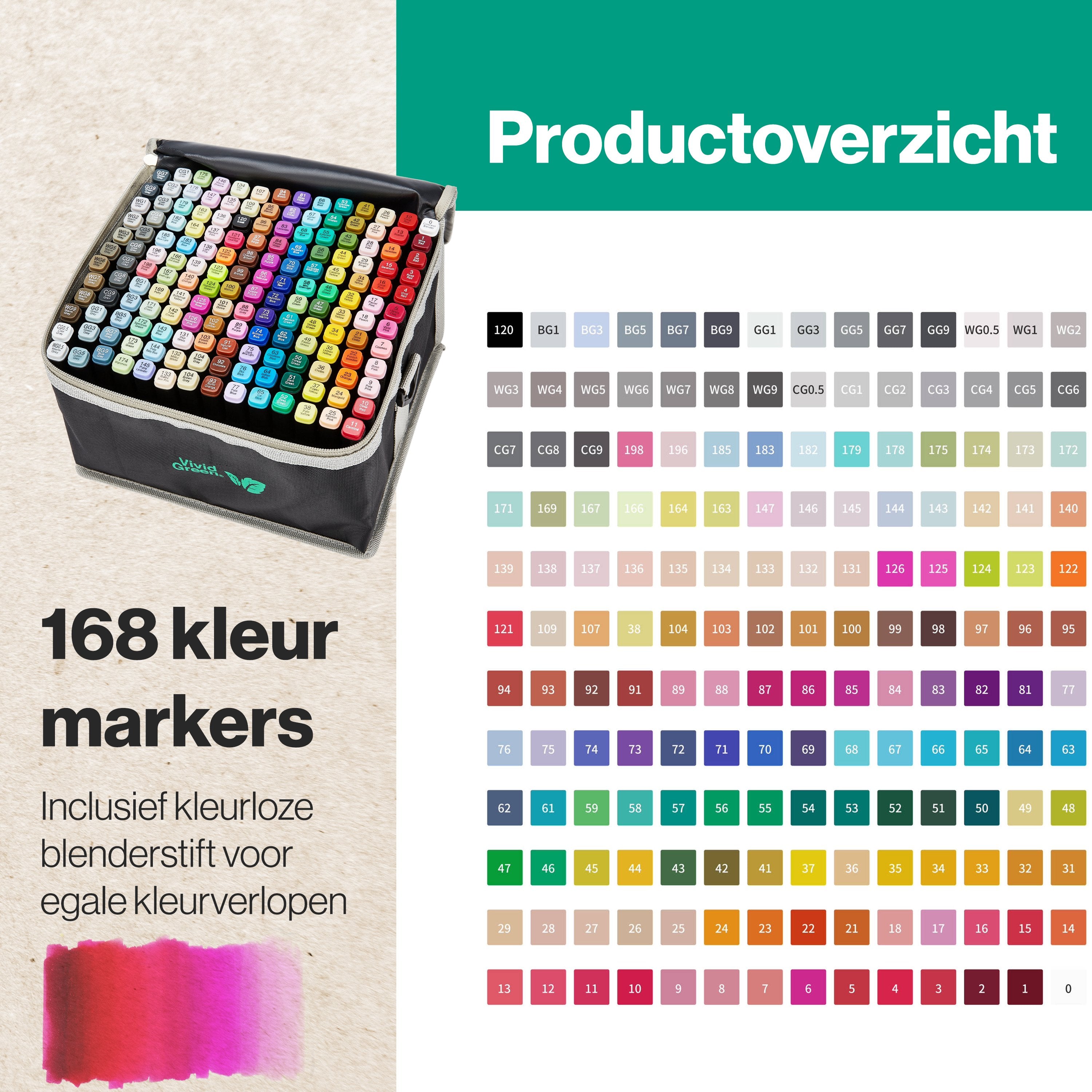 Twinmarkers 168 stuks voor volwassenen - Alcohol markers - Stiften - Markeerstiften - Vivid Green
