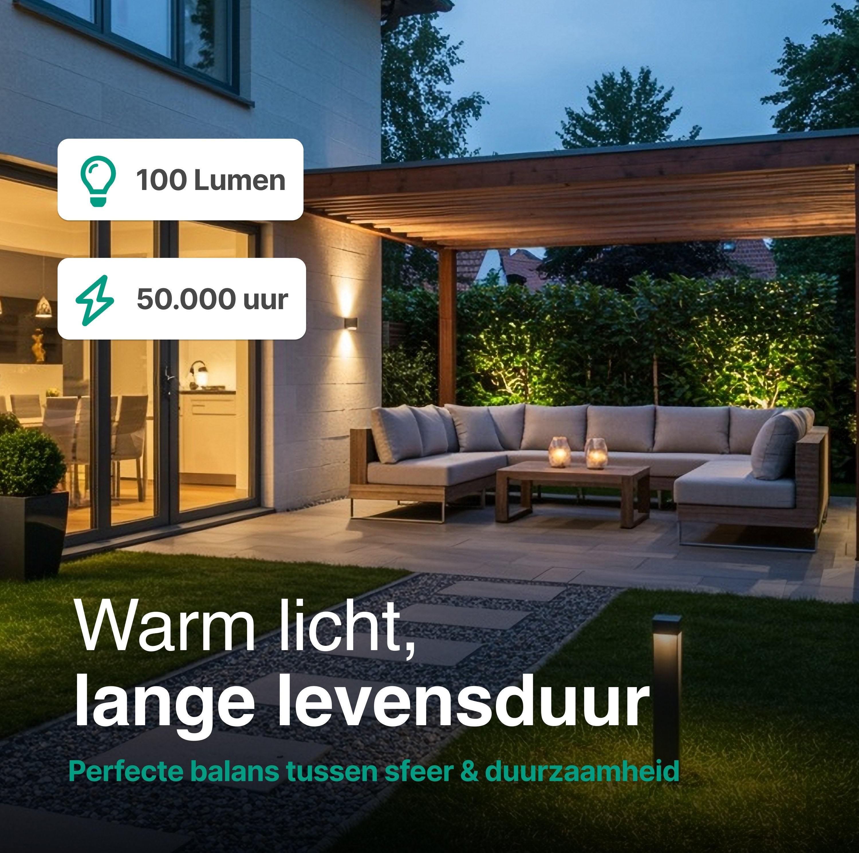 Wandlamp - 2 pack - Werkt op netstroom - 3000K - Voor binnen en buiten - Buitenlamp - Vivid Green
