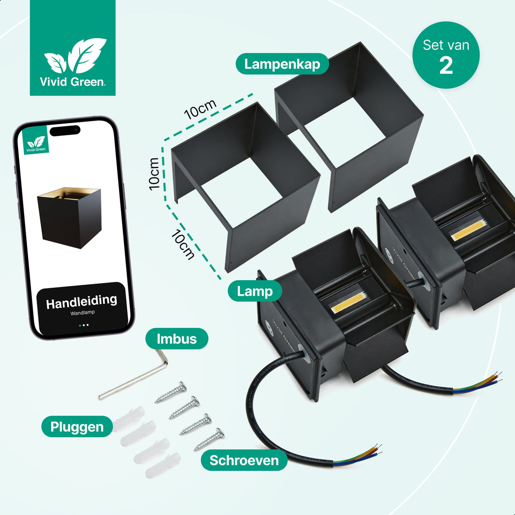 Wandlamp - 2 pack - Werkt op netstroom - 3000K - Voor binnen en buiten - Buitenlamp - Vivid Green