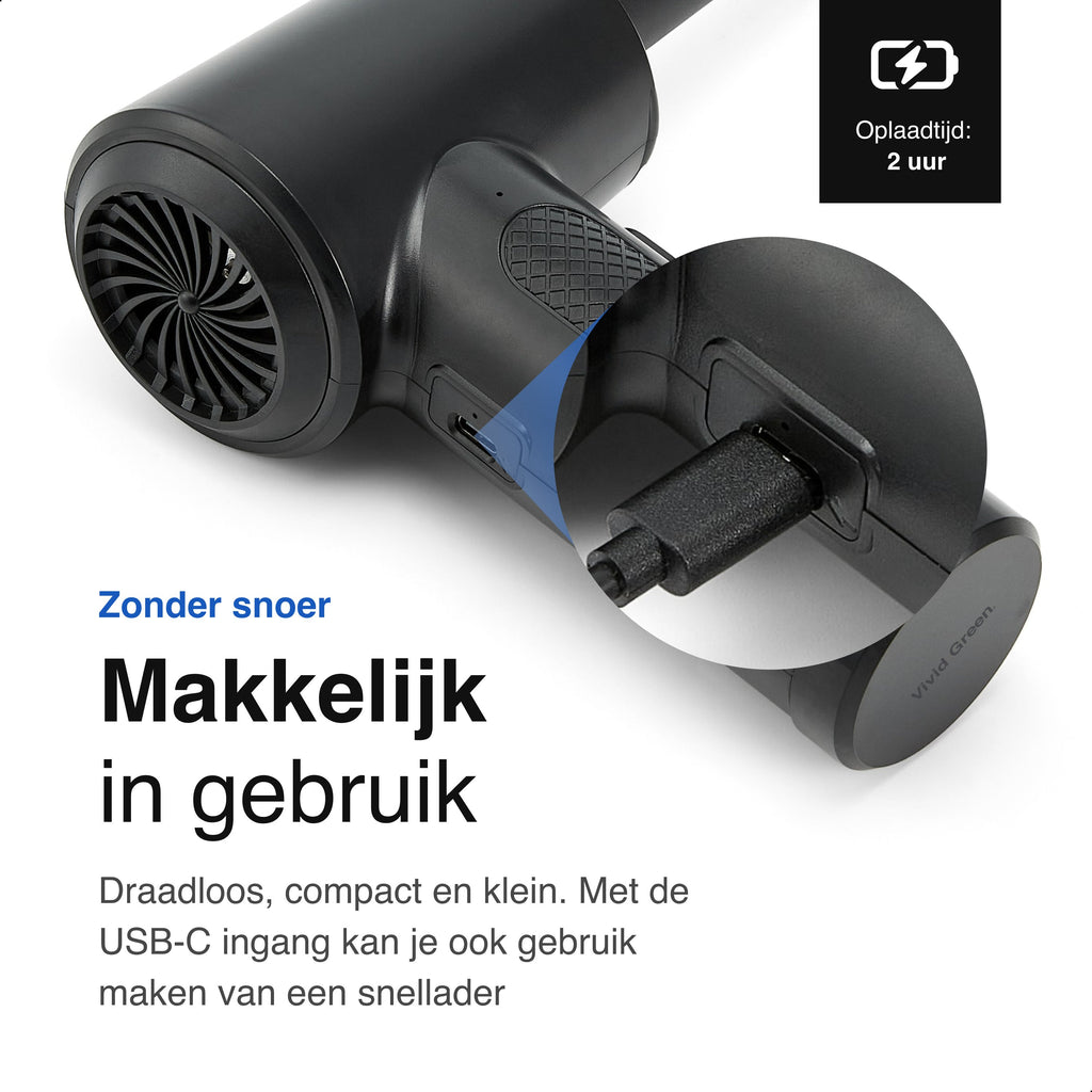 Air Duster 50K RPM - Perslucht - Compressed Air - Stof Reiniger - Oplaadbaar en Draadloos – Computer - Zwart - Vivid Green