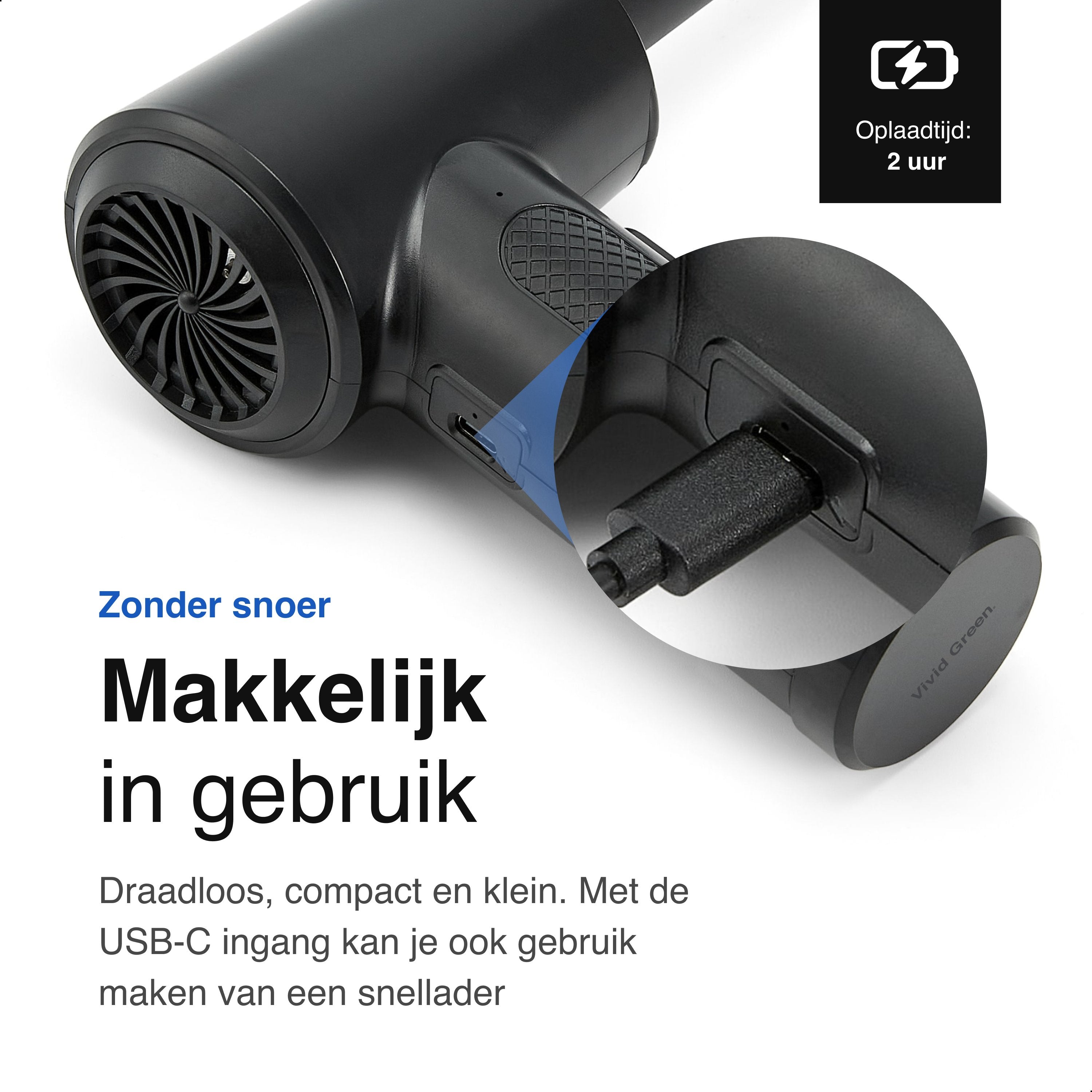 Air Duster 50K RPM - Perslucht - Compressed Air - Stof Reiniger - Oplaadbaar en Draadloos – Computer - Zwart - Vivid Green