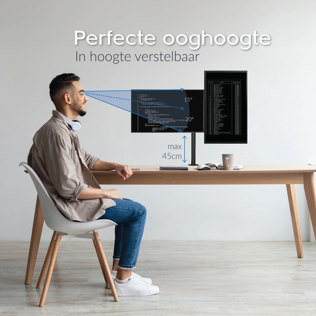 Vivid Green Dubbele Monitor Arm - Standaard - Beugel - 2 Schermen - 13 t/m 27 inch - Draai, Kantel en Zwenkbaar - Zwart