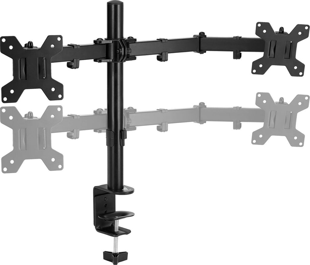 Vivid Green Dubbele Monitor Arm - Standaard - Beugel - 2 Schermen - 13 t/m 27 inch - Draai, Kantel en Zwenkbaar - Zwart