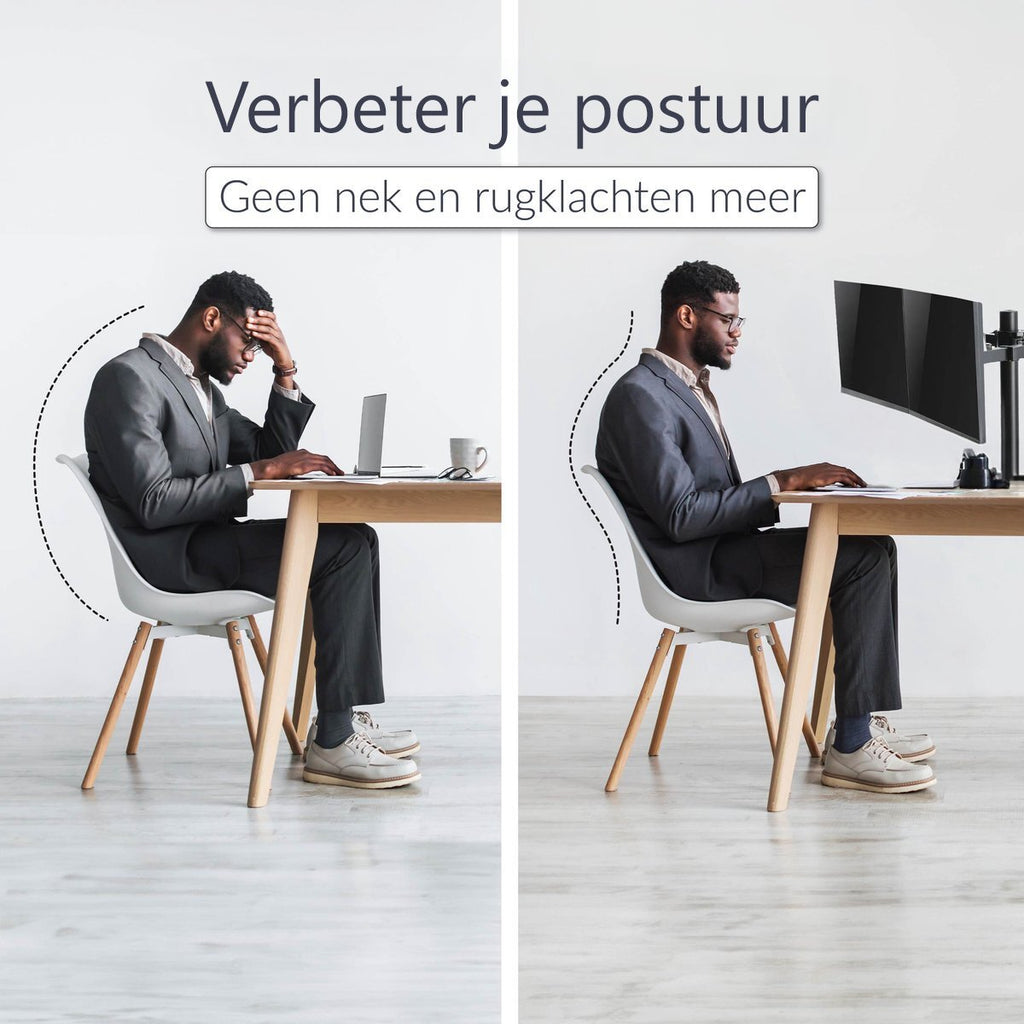 Vivid Green Dubbele Monitor Arm - Standaard - Beugel - 2 Schermen - 13 t/m 27 inch - Draai, Kantel en Zwenkbaar - Zwart