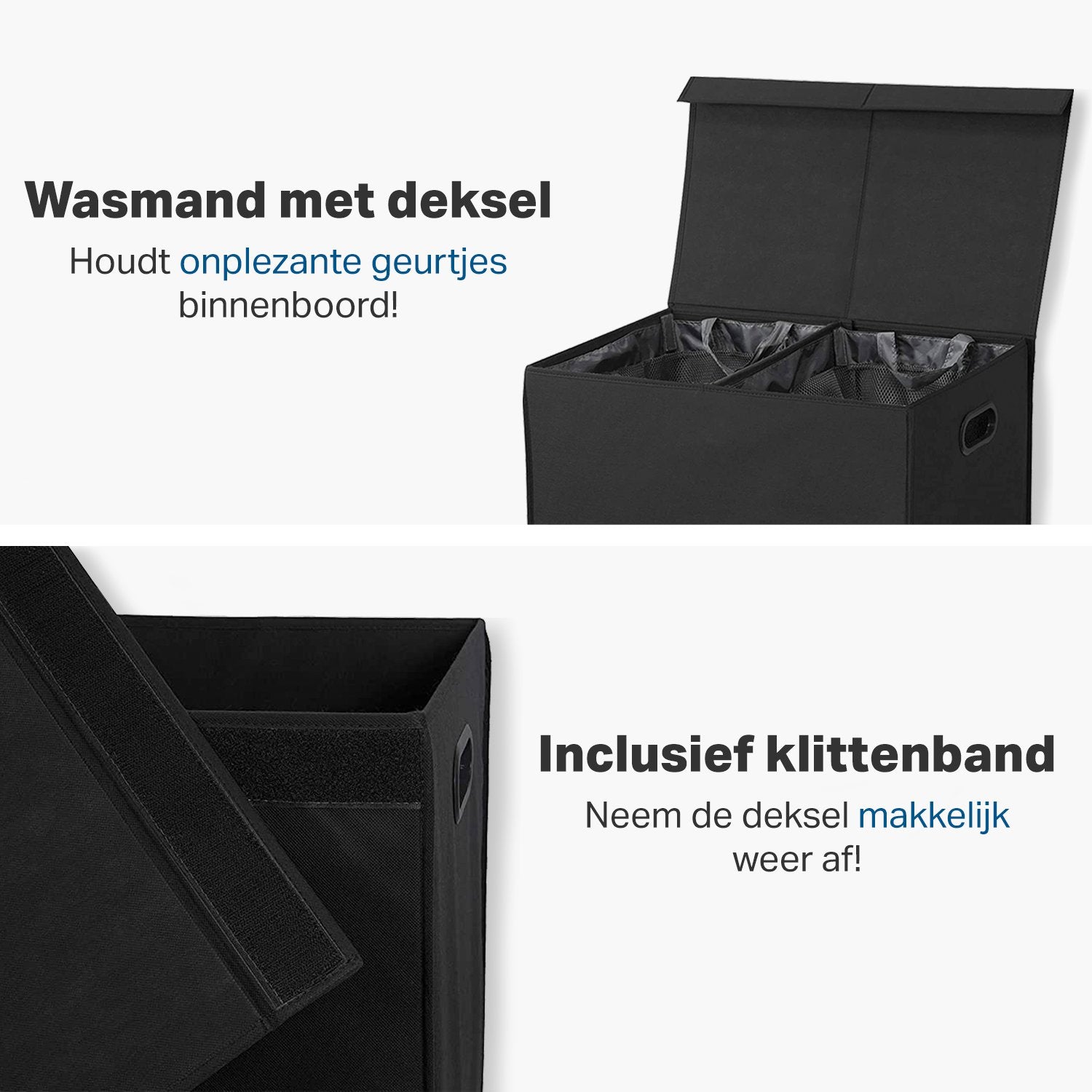 Vivid Green Dubbele Wasmand met Deksel en Uitneembare Waszakken - Wasmanden - Wassorteerder - 120L - Zwart