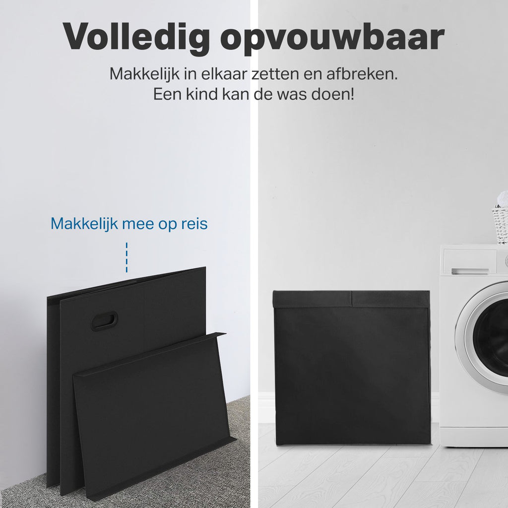 Vivid Green Dubbele Wasmand met Deksel en Uitneembare Waszakken - Wasmanden - Wassorteerder - 120L - Zwart