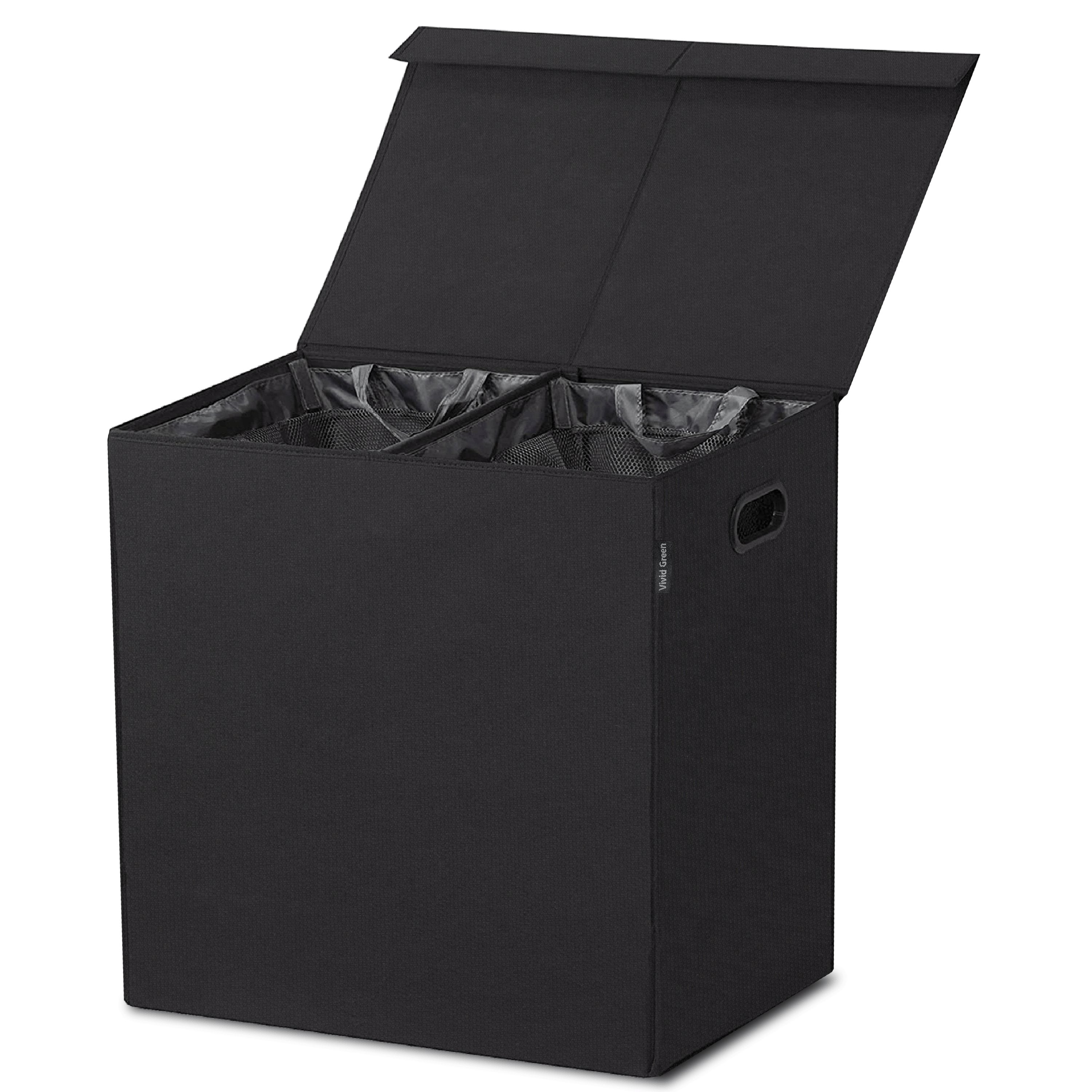 Vivid Green Dubbele Wasmand met Deksel en Uitneembare Waszakken - Wasmanden - Wassorteerder - 120L - Zwart