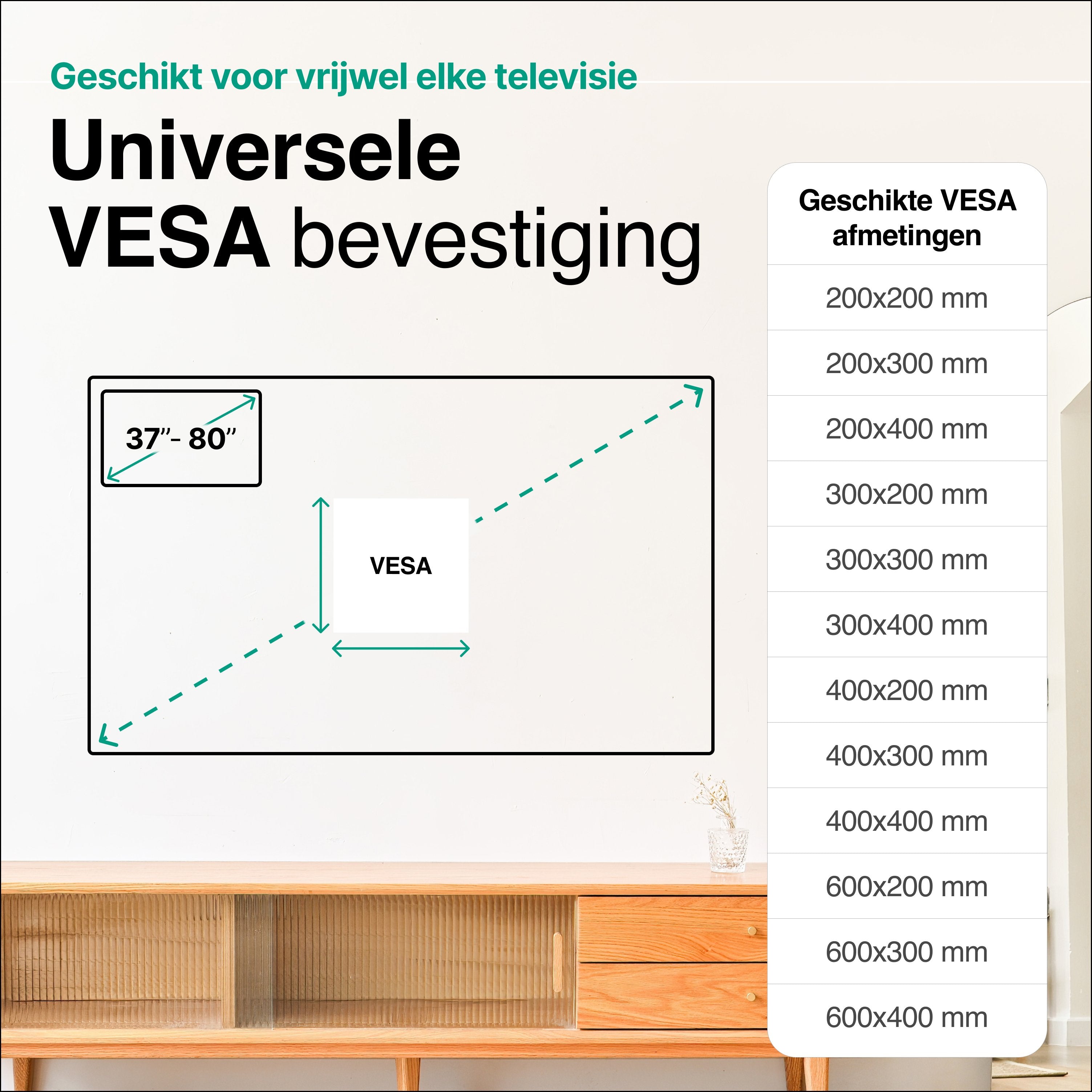 Tv Beugel Draaibaar en Kantelbaar - Muurbeugels - TV beugels - Geschikt voor 37 to 80 Inch tot 45KG - Universeel - Zwart - Vivid Green
