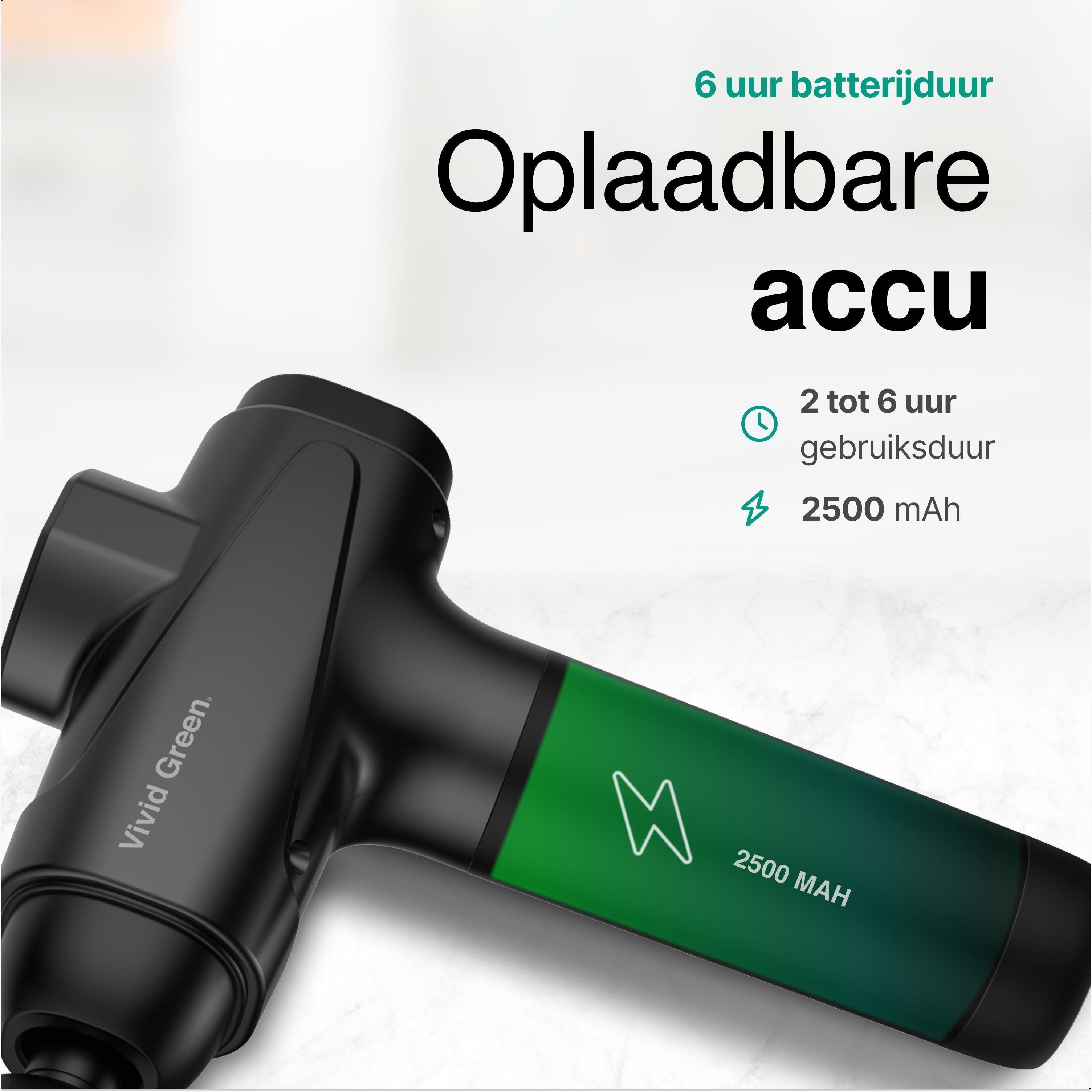 Vivid Green - Pro Massage Gun 12 Accessoires - Apparaat - Sport en Relax Massage - Draadloos � Professioneel - 12 mm - 2500 mAh � Zwart