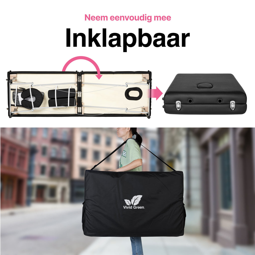 Vivid Green Massagetafel 3 zones - Inklapbaar - Max Draagvermogen 230 KG - 8 Hoogtestanden - Behandelbank - Behandeltafel - Bed - Incl. Opbergtas