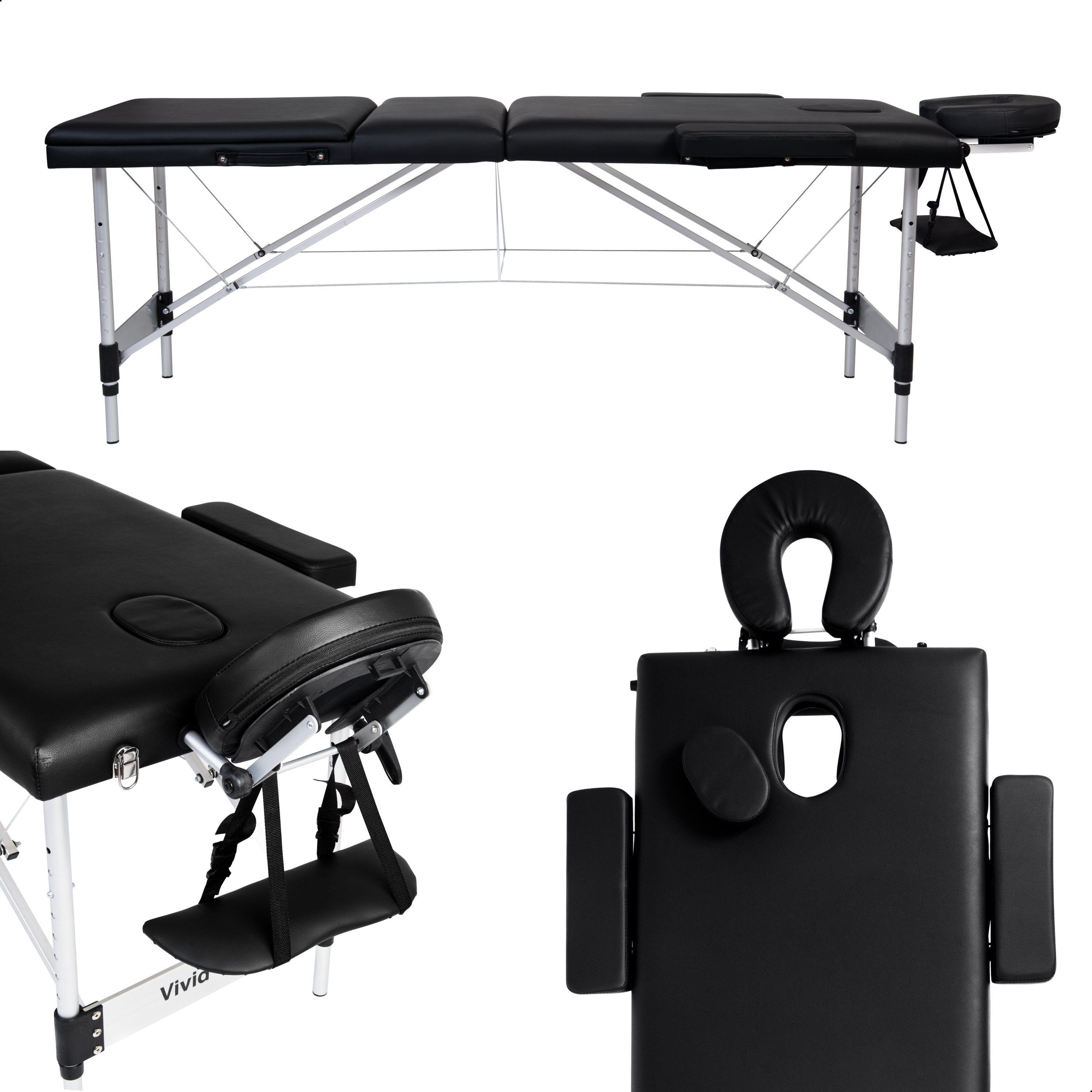 Vivid Green Massagetafel 3 zones - Inklapbaar - Max Draagvermogen 230 KG - 8 Hoogtestanden - Behandelbank - Behandeltafel - Bed - Incl. Opbergtas