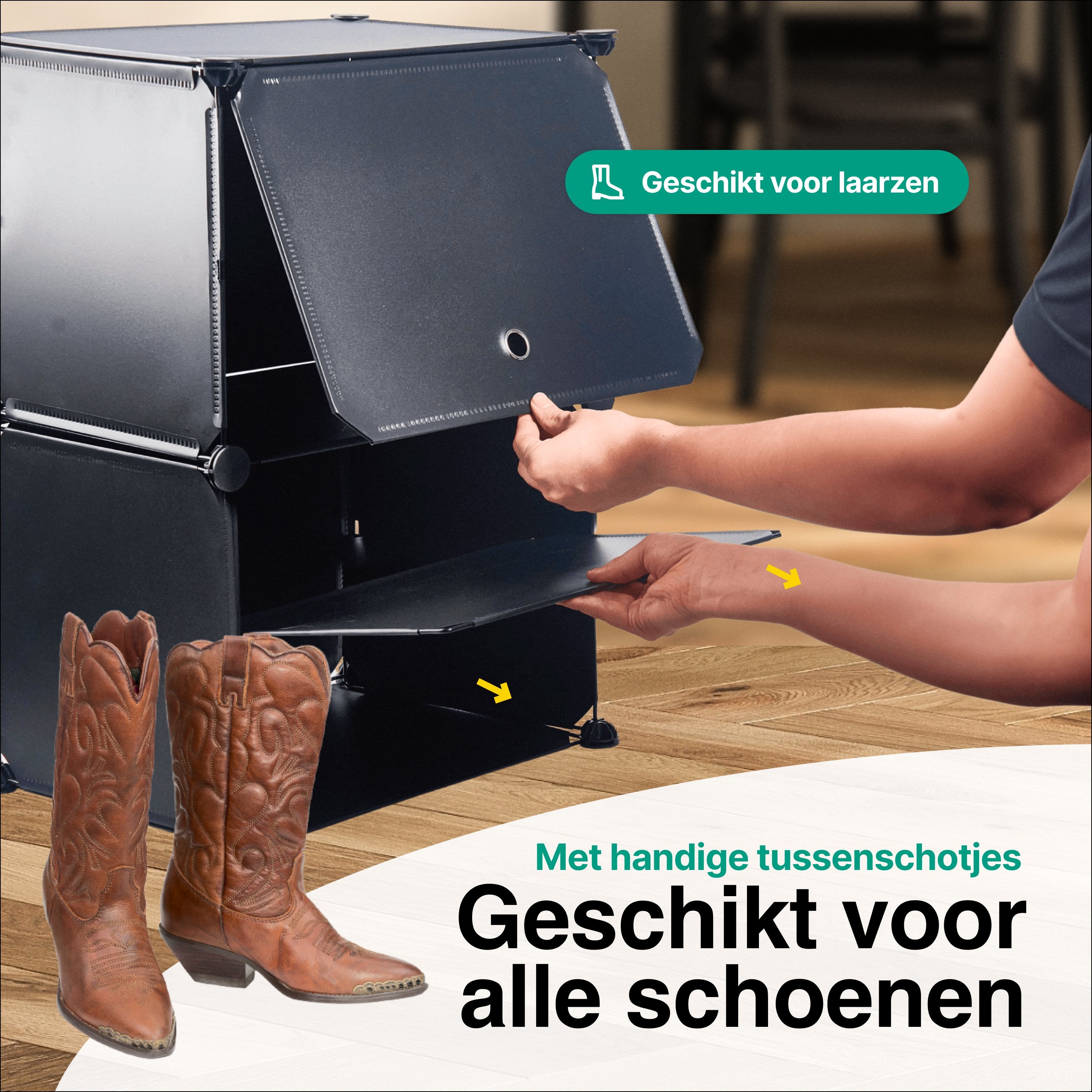 Schoenenkast 24 paar Schoenen - Verstelbaar - Schoenenrek - 6 vakkken - Geschikt voor Laarzen - 91,5*82*32,5 CM - Zwart - Vivid Green