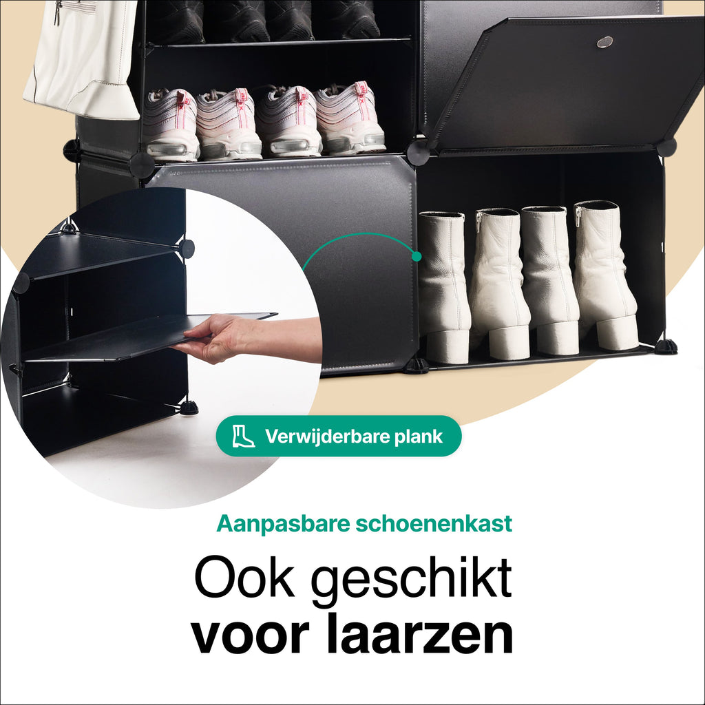 Schoenenkast 24 paar Schoenen - Verstelbaar - Schoenenrek - 6 vakkken - Geschikt voor Laarzen - 91,5*82*32,5 CM - Zwart - Vivid Green