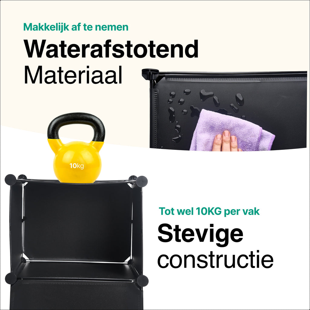 Schoenenkast 24 paar Schoenen - Verstelbaar - Schoenenrek - 6 vakkken - Geschikt voor Laarzen - 91,5*82*32,5 CM - Zwart - Vivid Green