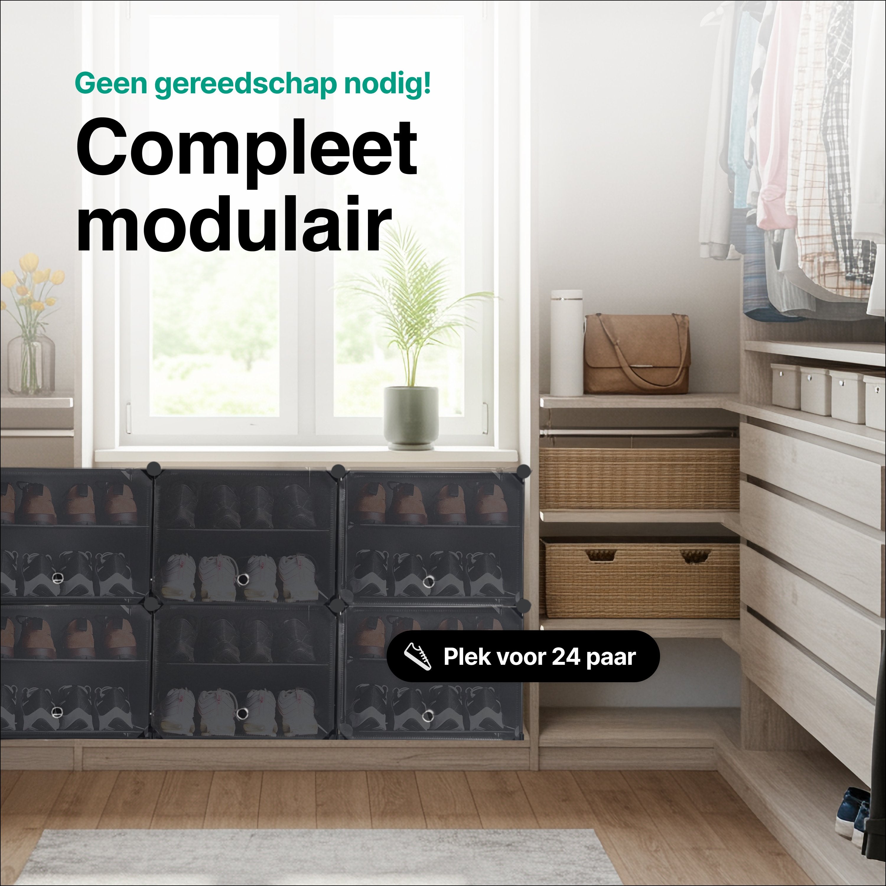 Schoenenkast 24 paar Schoenen - Verstelbaar - Schoenenrek - 6 vakkken - Geschikt voor Laarzen - 91,5*82*32,5 CM - Zwart - Vivid Green