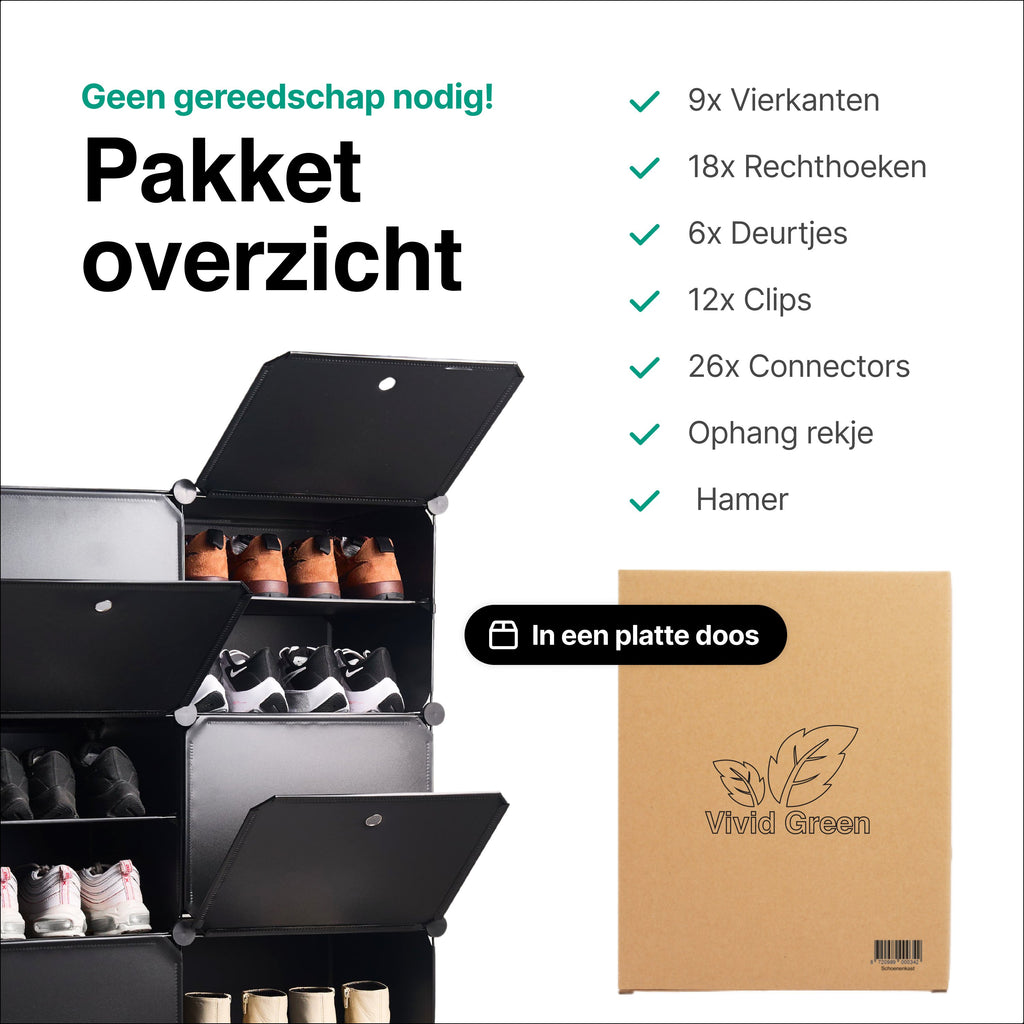 Schoenenkast 24 paar Schoenen - Verstelbaar - Schoenenrek - 6 vakkken - Geschikt voor Laarzen - 91,5*82*32,5 CM - Zwart - Vivid Green