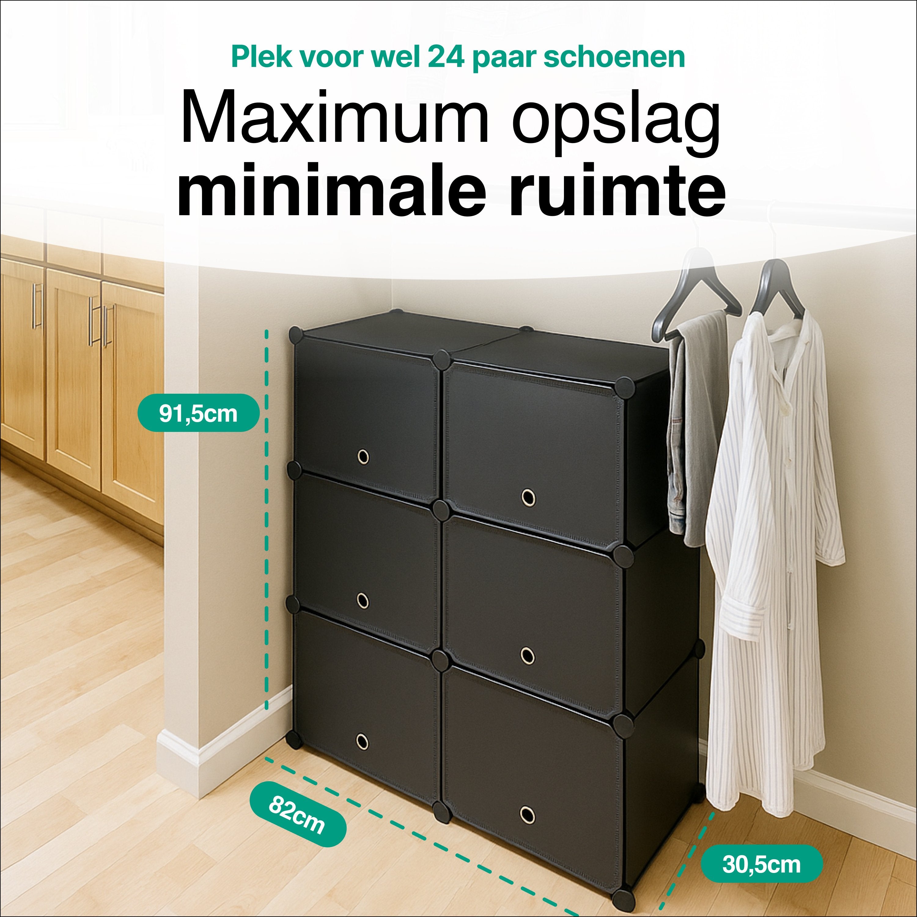 Schoenenkast 24 paar Schoenen - Verstelbaar - Schoenenrek - 6 vakkken - Geschikt voor Laarzen - 91,5*82*32,5 CM - Zwart - Vivid Green
