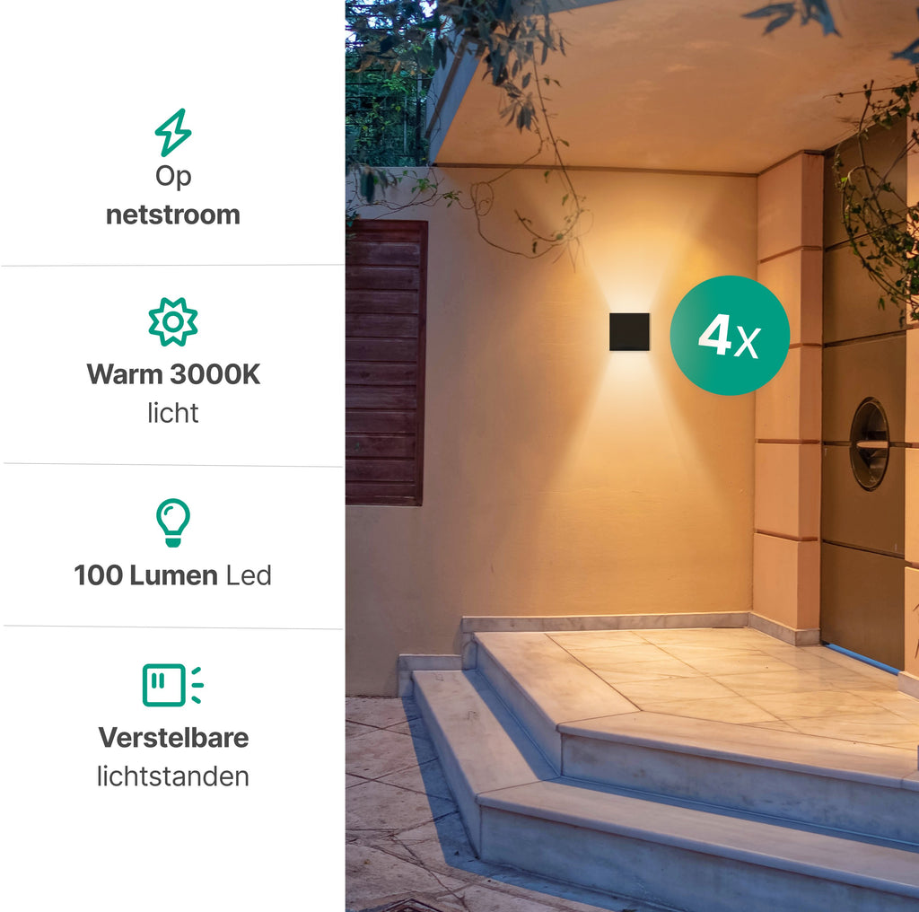 Wandlamp - 4 pack - Werkt op netstroom - 3000K - Voor binnen en buiten - Buitenlamp - Vivid Green