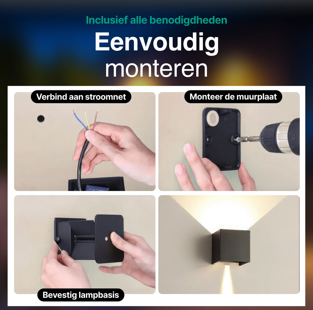 Wandlamp - 4 pack - Werkt op netstroom - 3000K - Voor binnen en buiten - Buitenlamp - Vivid Green