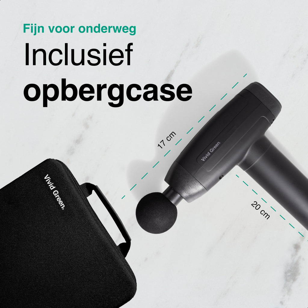 Vivid Green - Massage Gun met 6 Opzetstukken & Opbergcase - Professioneel - Sport en Relax Massage apparaat - Draadloos - Zwart