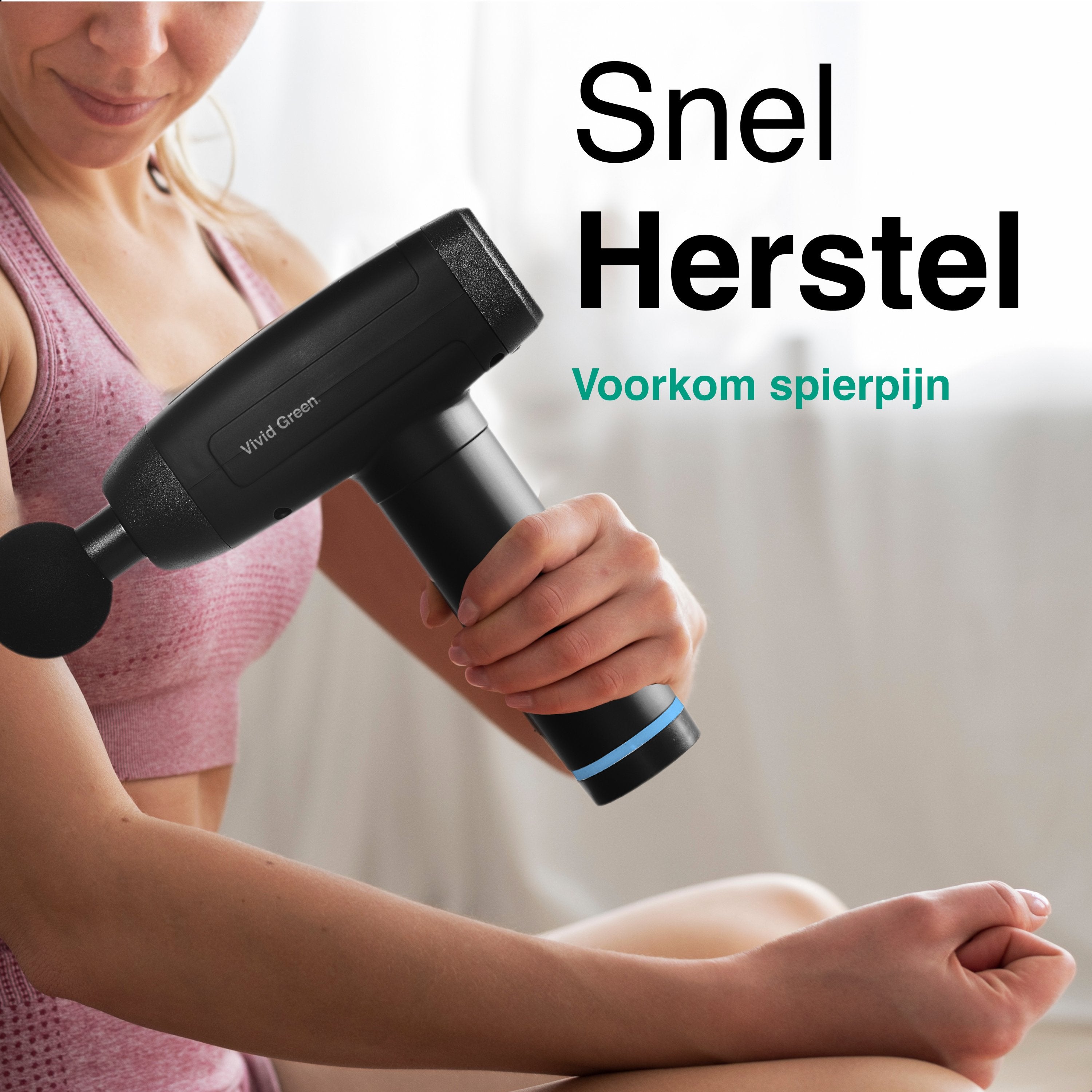 Vivid Green - Massage Gun met 6 Opzetstukken & Opbergcase - Professioneel - Sport en Relax Massage apparaat - Draadloos - Zwart