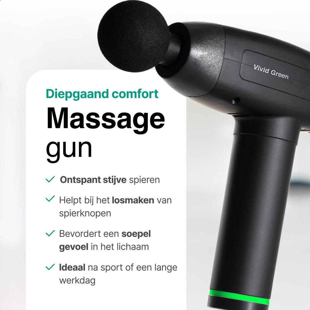 Vivid Green - Massage Gun met 6 Opzetstukken & Opbergcase - Professioneel - Sport en Relax Massage apparaat - Draadloos - Zwart