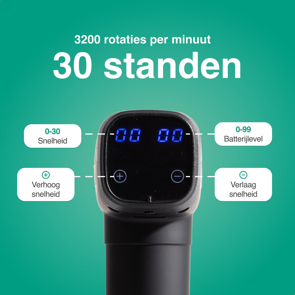 Vivid Green - Massage Gun met 6 Opzetstukken & Opbergcase - Professioneel - Sport en Relax Massage apparaat - Draadloos - Zwart