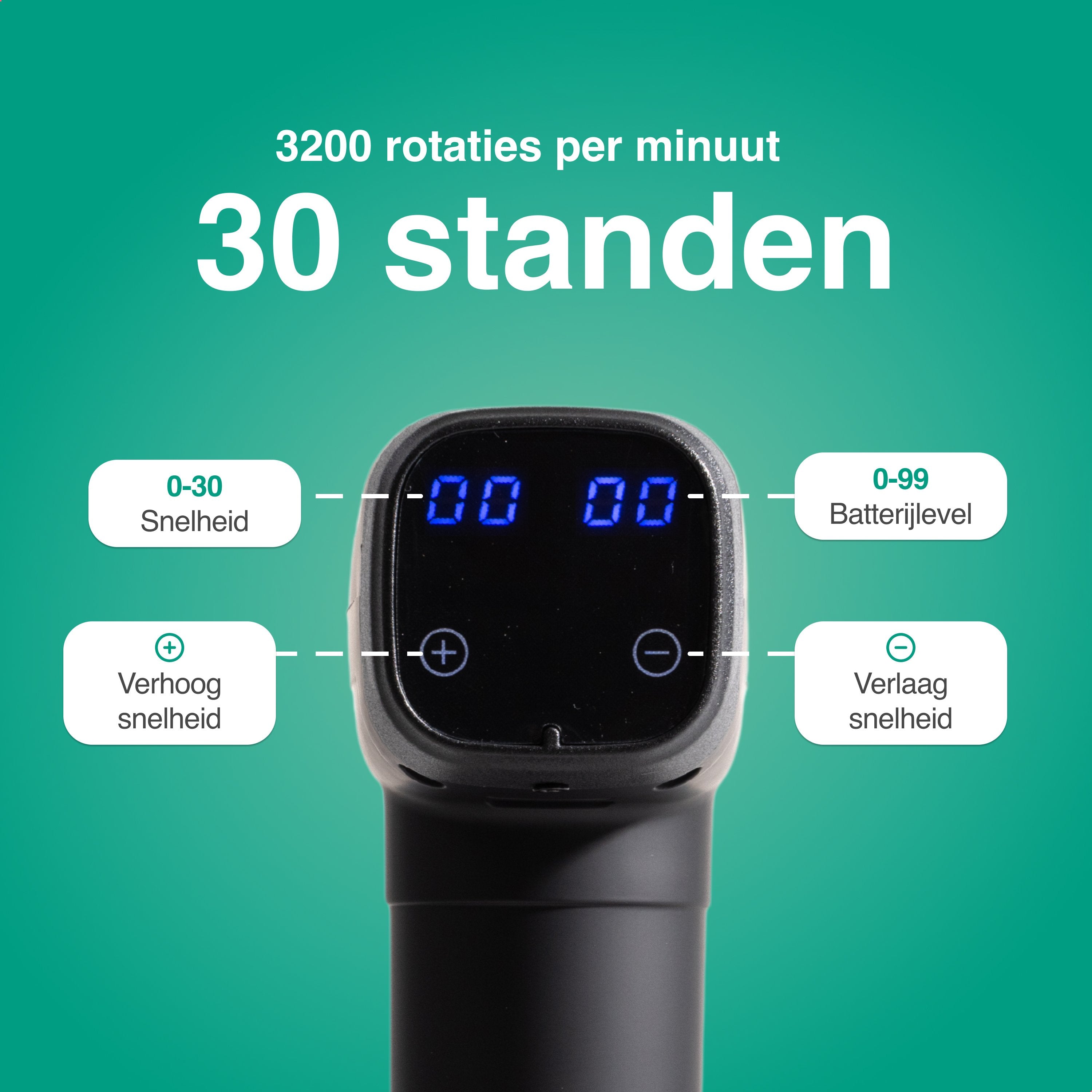 Vivid Green - Massage Gun met 6 Opzetstukken & Opbergcase - Professioneel - Sport en Relax Massage apparaat - Draadloos - Zwart