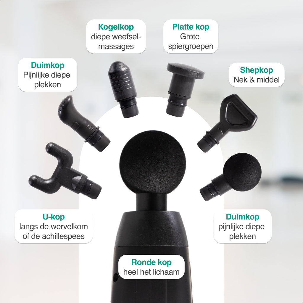 Vivid Green - Massage Gun met 6 Opzetstukken & Opbergcase - Professioneel - Sport en Relax Massage apparaat - Draadloos - Zwart