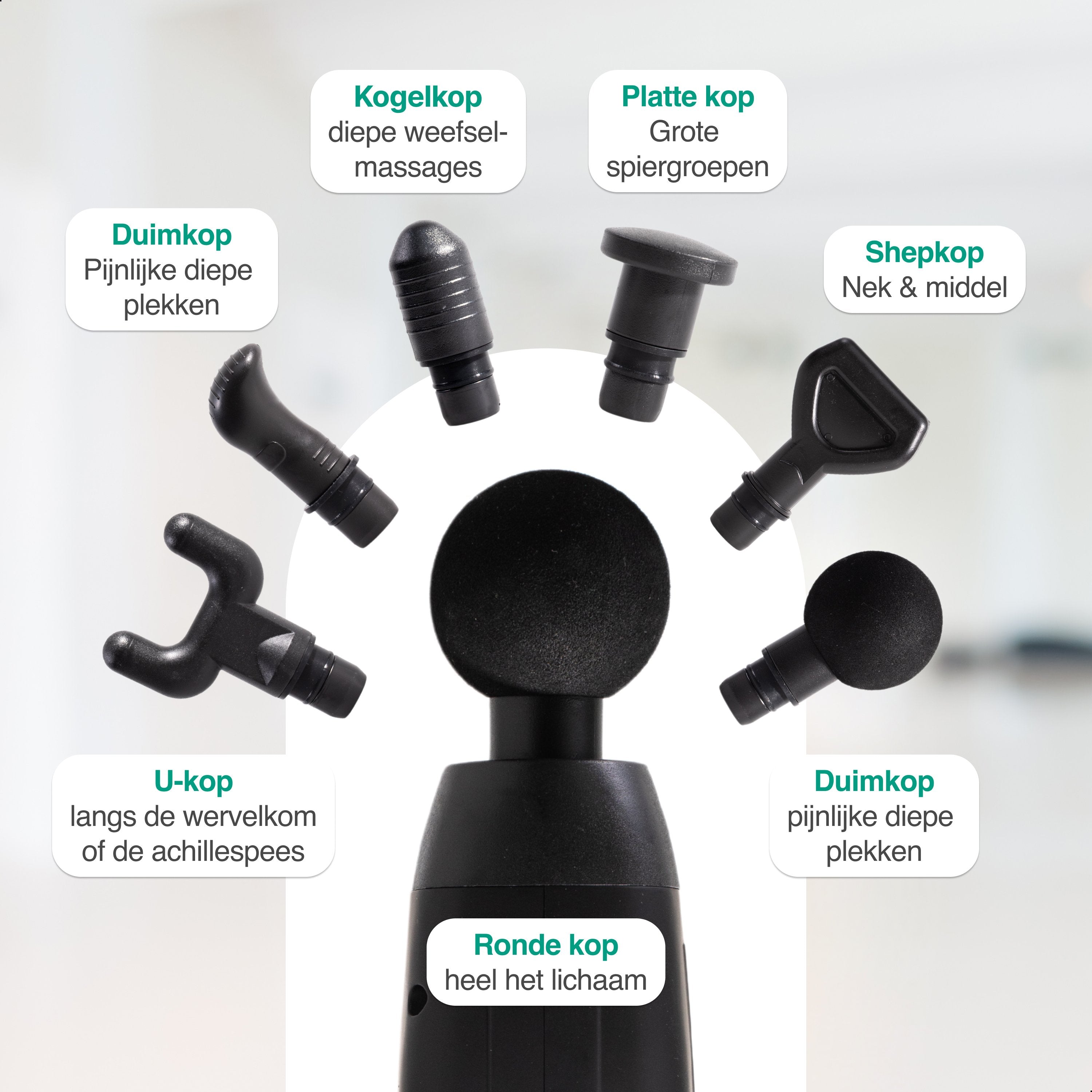 Vivid Green - Massage Gun met 6 Opzetstukken & Opbergcase - Professioneel - Sport en Relax Massage apparaat - Draadloos - Zwart