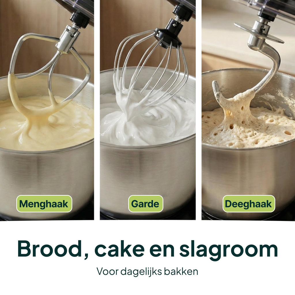 Keukenmachine - 2000W - Keukenrobot - Keukenmixer - Mixer met Mengkom - 6.2L - Rood - Vivid Green