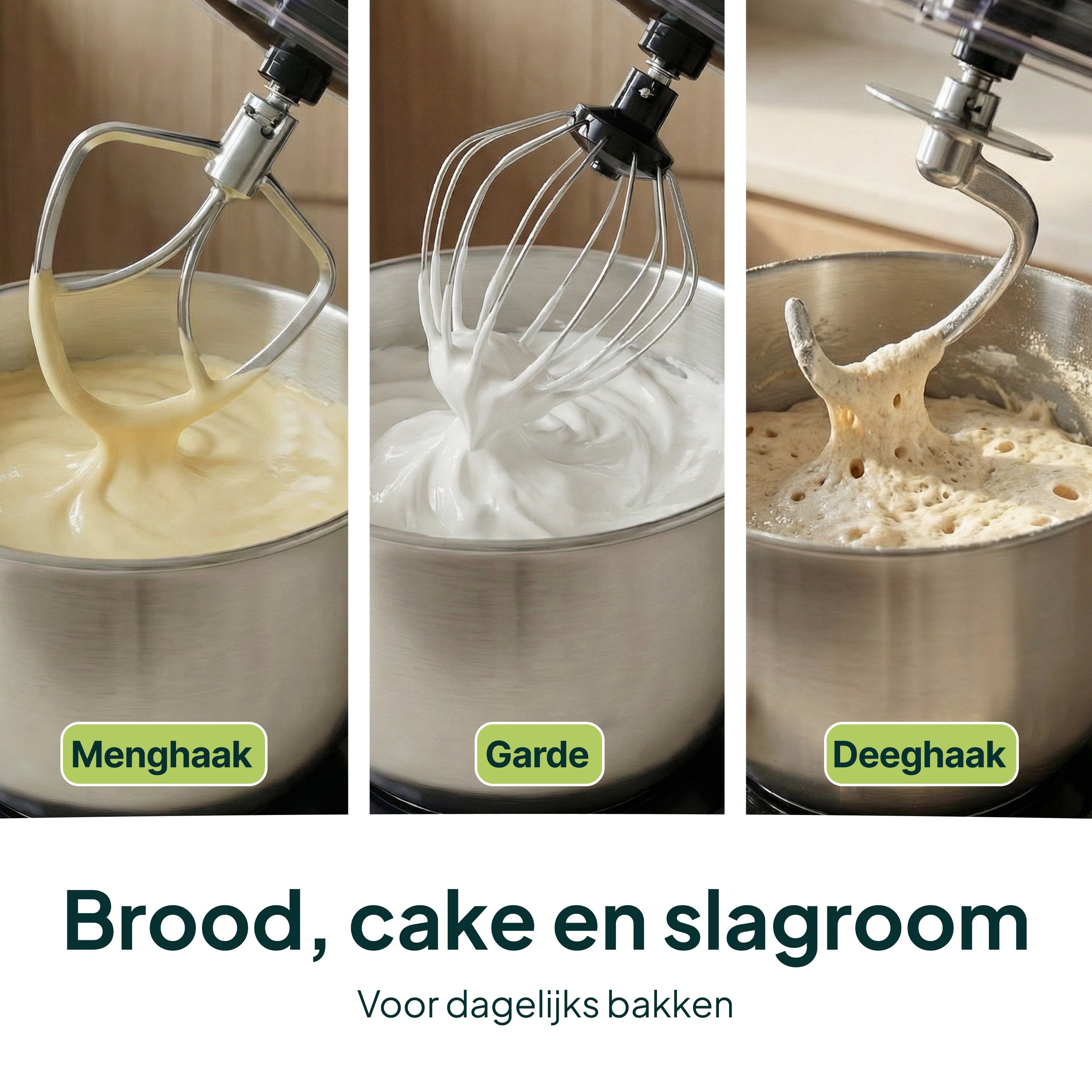 Keukenmachine - 2000W - Keukenrobot - Keukenmixer - Mixer met Mengkom - 6.2L - Rood - Vivid Green