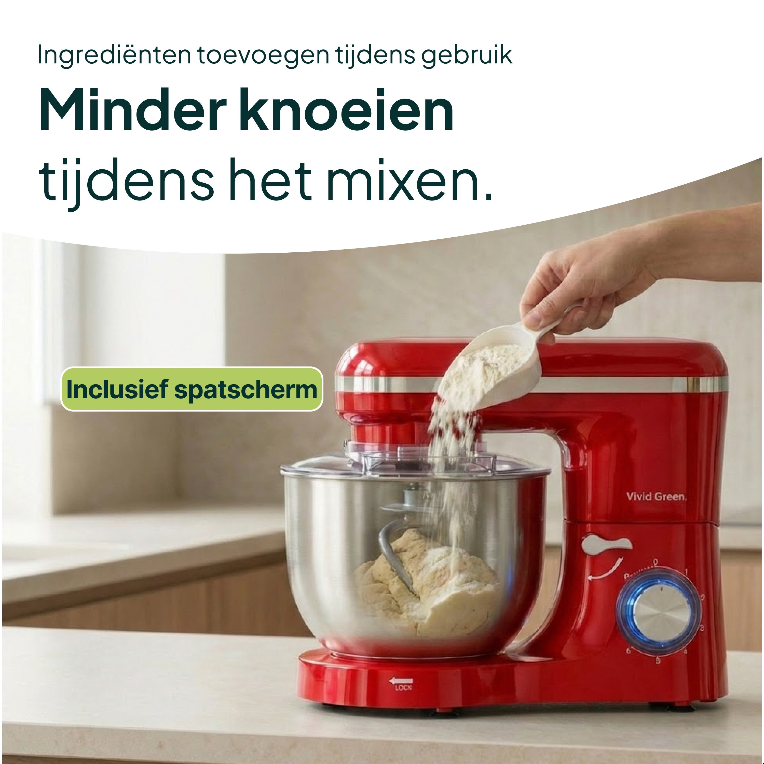 Keukenmachine - 2000W - Keukenrobot - Keukenmixer - Mixer met Mengkom - 6.2L - Rood - Vivid Green