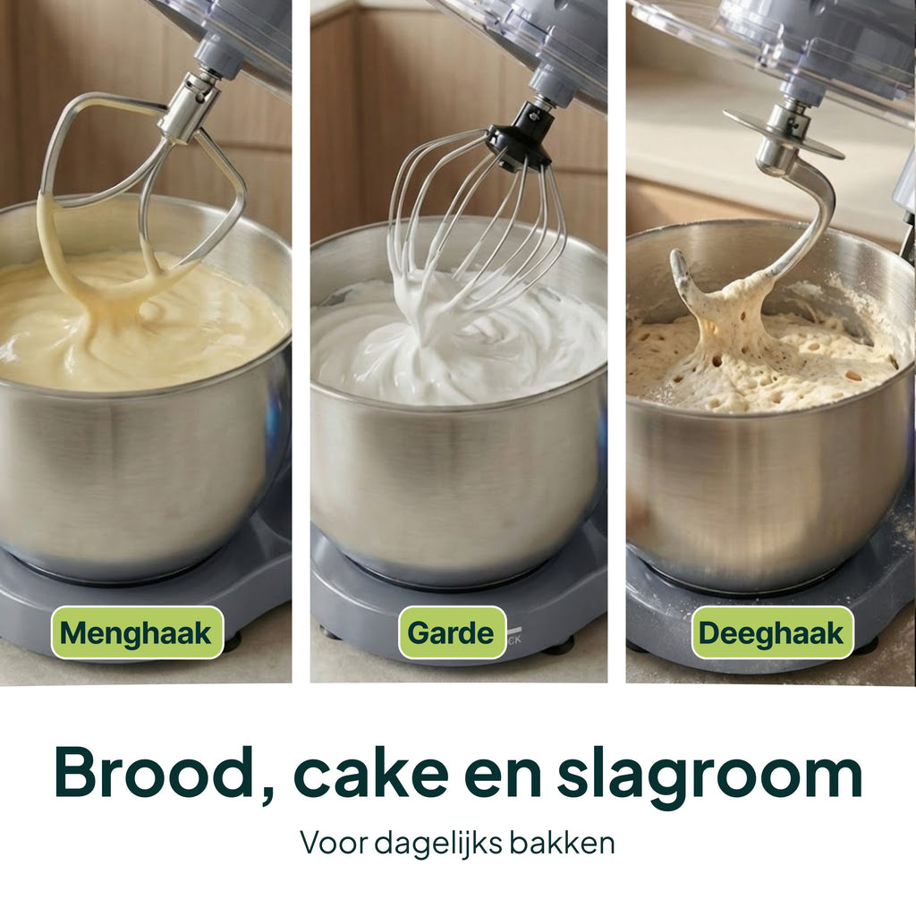 Keukenmachine - 2000W - Keukenrobot - Keukenmixer - Mixer met Mengkom - 6.2L - Grijs - Vivid Green