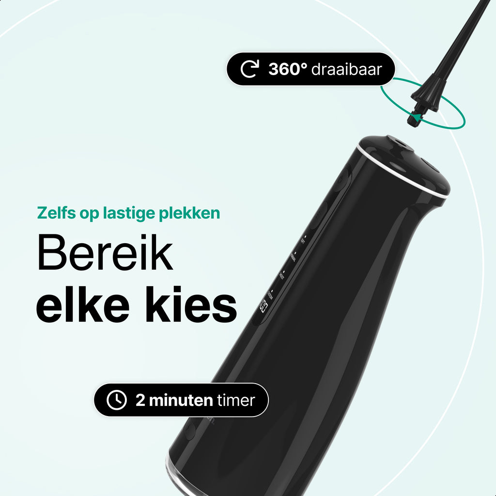 Waterflosser - Monddouche - 6 opzetstukken - 4 Standen - Elektrisch Flosapparaat - Waterdicht - Draadloos en Oplaadbaar - Zwart - Vivid Green